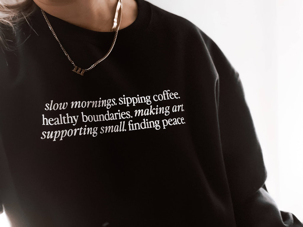 Slow Mornings Aesthetic Trendy Graphic Black - Adult & Kids T-Shirts, Sweatshirts & Hoodies apparel design preview 1