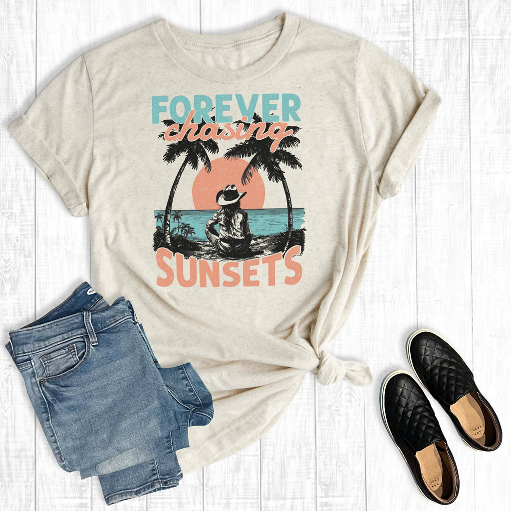 Western Cowgirl Summer Forever Chasing Sunsets - Adult & Kids T-Shirts, Sweatshirts & Hoodies apparel design preview 1