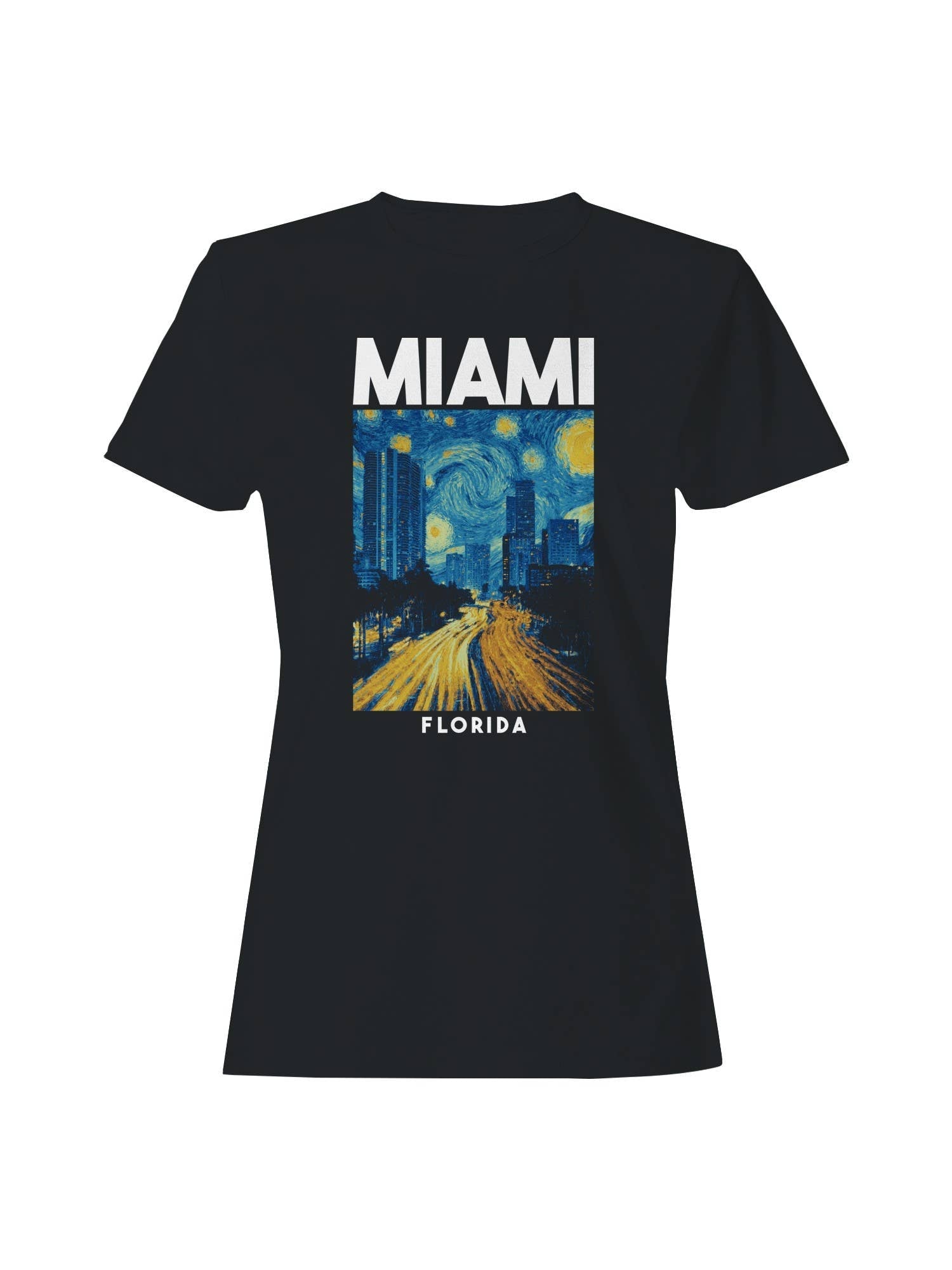 Miami Starry Night Skyline Art Women's - Adult & Kids T-Shirts, Sweatshirts & Hoodies apparel design preview 1
