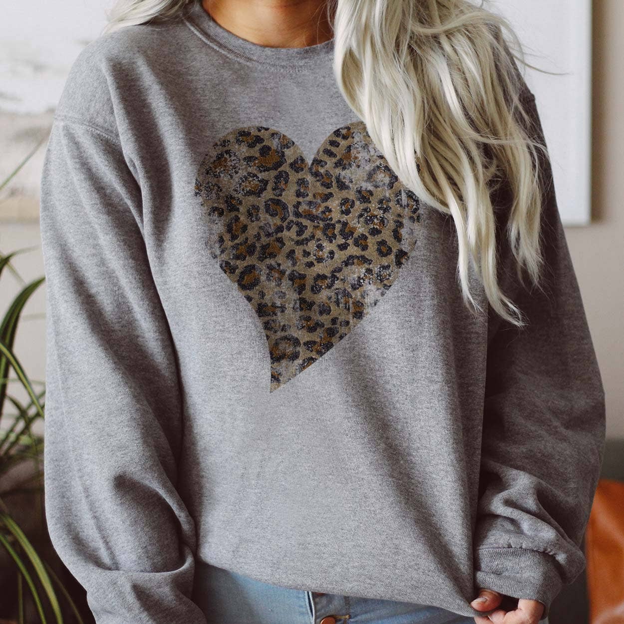 Leopard Heart Distressed Heather Gray - Adult & Kids T-Shirts, Sweatshirts & Hoodies apparel design preview 1