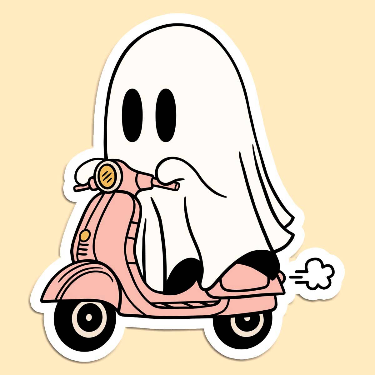 Ghost On Scooter Sticker Decal, Funny - Adult & Kids T-Shirts, Sweatshirts & Hoodies apparel design preview 1
