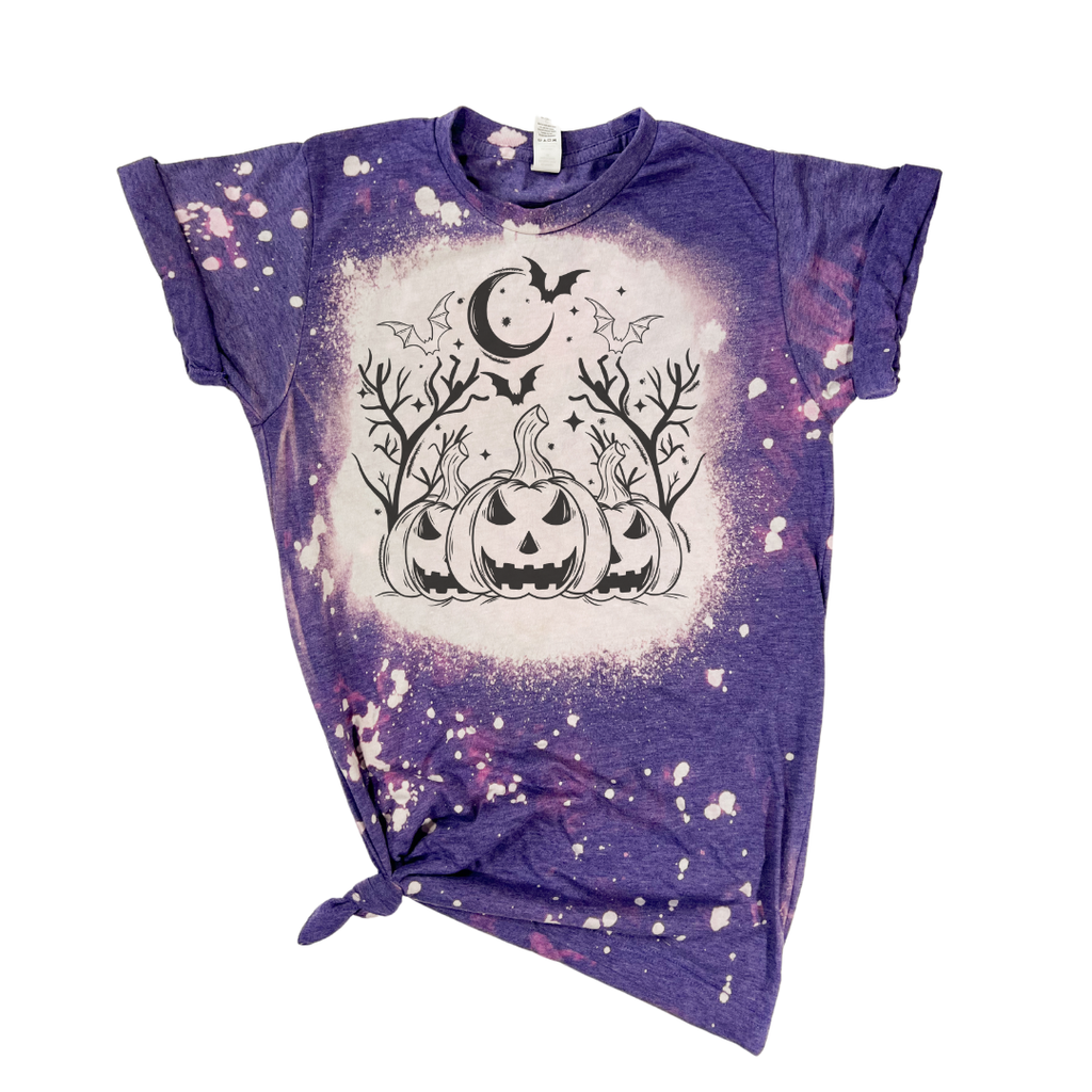 Halloween Scene Pumpkins Bats Bleached - Adult & Kids T-Shirts, Sweatshirts & Hoodies apparel design preview 1