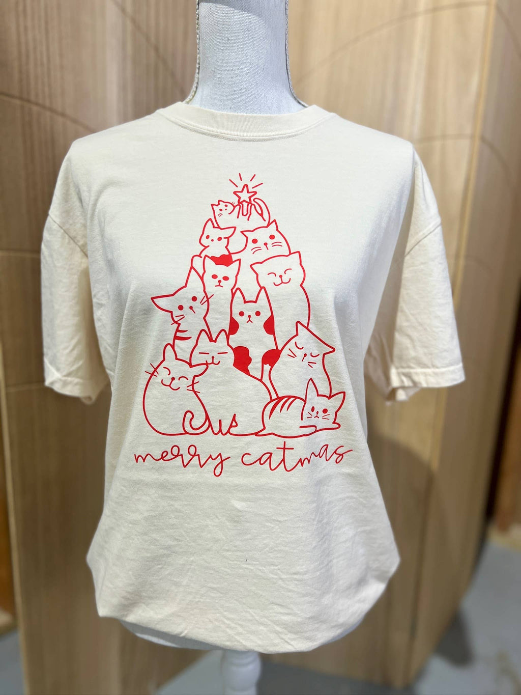 Merry Catmas Red Print On Comfort Colors Ivory - Adult & Kids T-Shirts, Sweatshirts & Hoodies apparel design preview 1