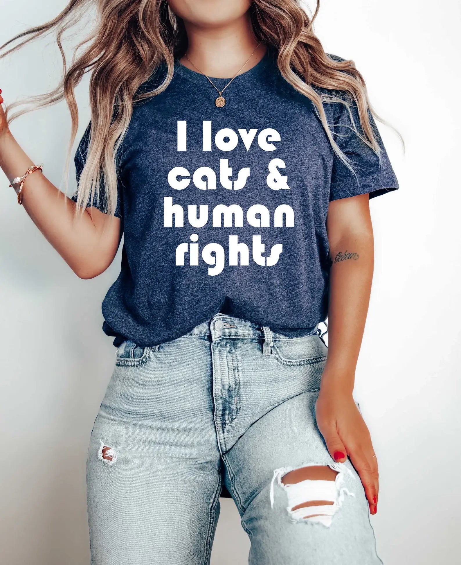 I Love Cats and Human Rights - Adult & Kids T-Shirts, Sweatshirts & Hoodies apparel design preview 1