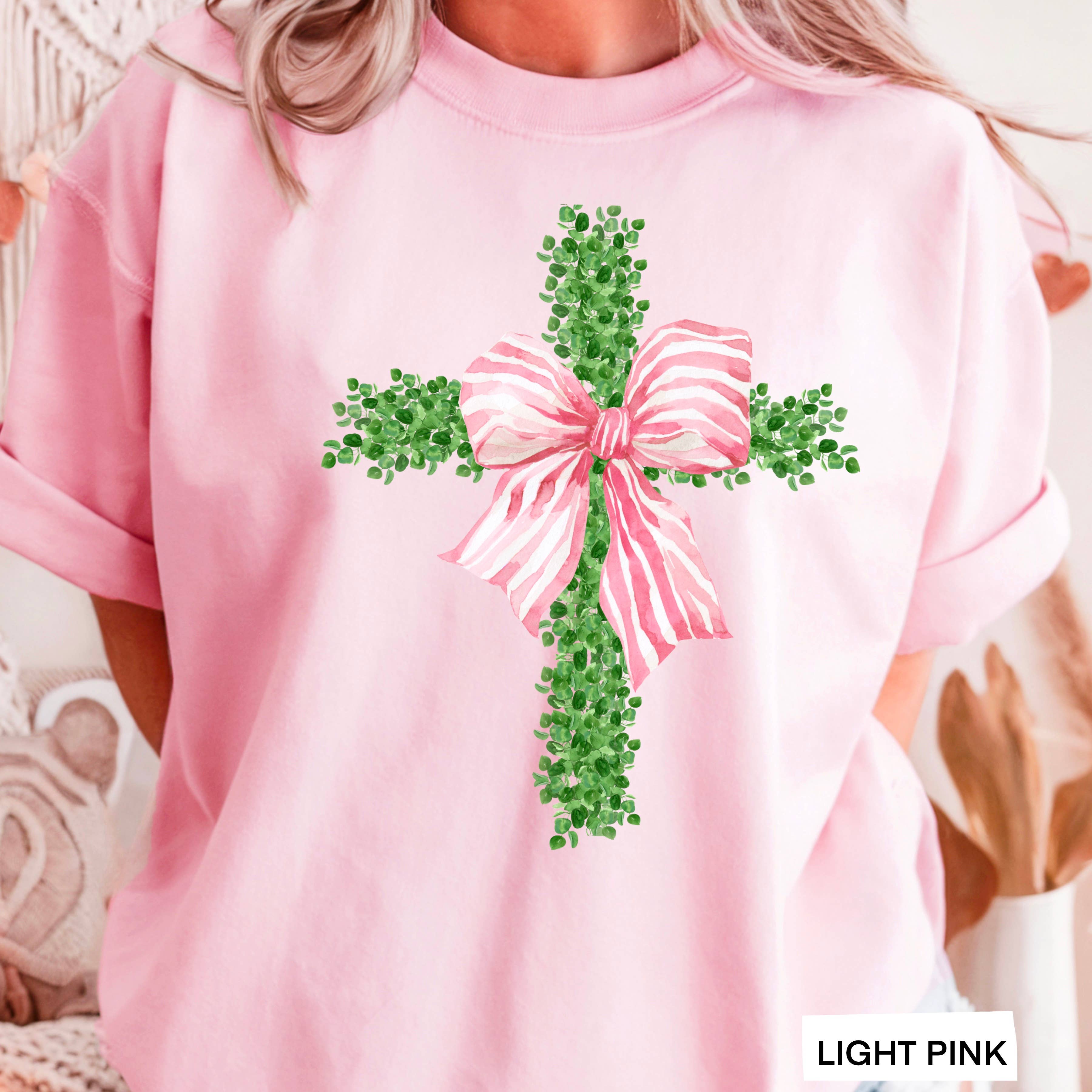 Pink Coquette Boxwood Cross Easter Graphic Gildan - Adult & Kids T-Shirts, Sweatshirts & Hoodies apparel design preview 1