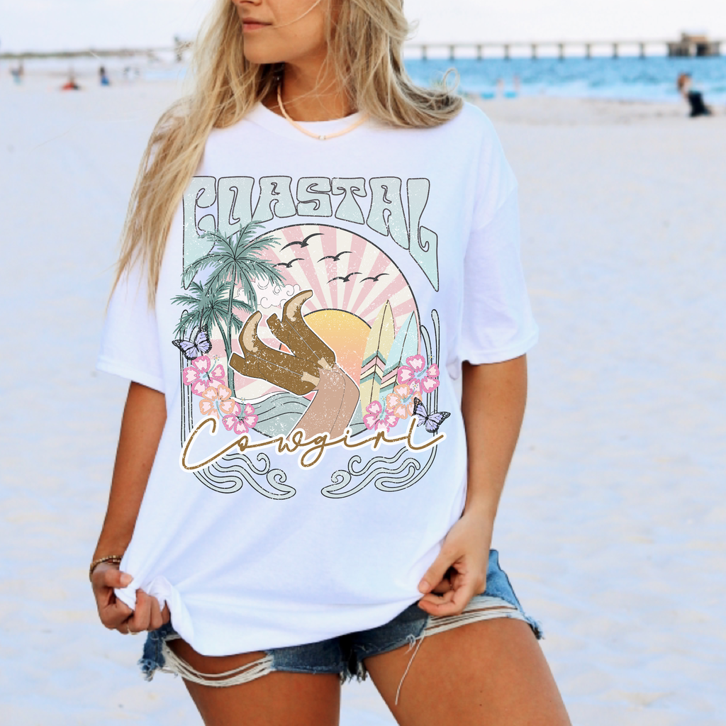Coastal Cowgirl Summer Comfort Color Graphic - Adult & Kids T-Shirts, Sweatshirts & Hoodies apparel design preview 1