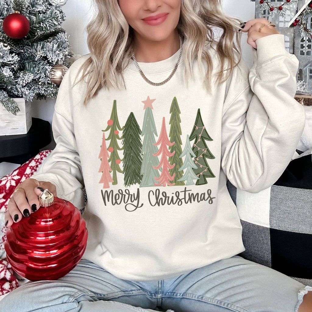 Retro Merry Christmas Trees, Pastel - Adult & Kids T-Shirts, Sweatshirts & Hoodies apparel design preview 1