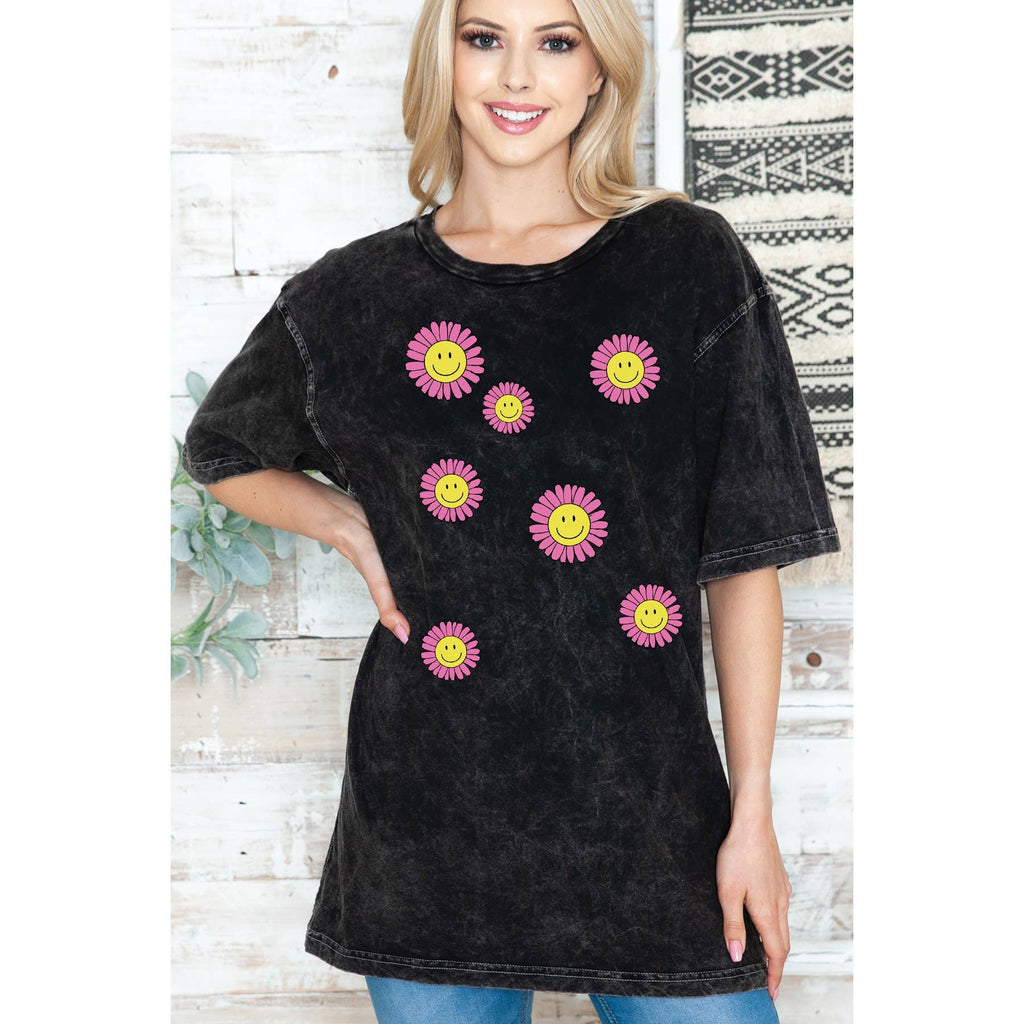Smiley Face Flower Unisex Oversized Mineral Wash - Adult & Kids T-Shirts, Sweatshirts & Hoodies apparel design preview 1