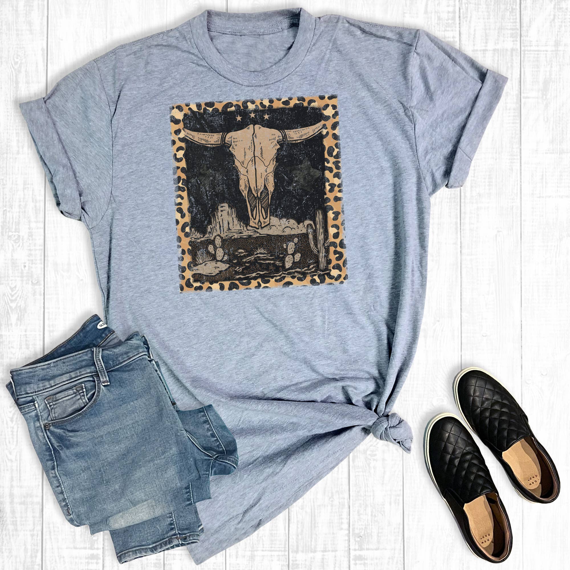 Western Leopard Longhorn Graphic - Adult & Kids T-Shirts, Sweatshirts & Hoodies apparel design preview 1