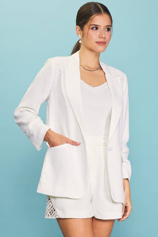 Shirred Sleeve Blazer with Crochet Detail - Adult & Kids T-Shirts, Sweatshirts & Hoodies apparel design preview 1