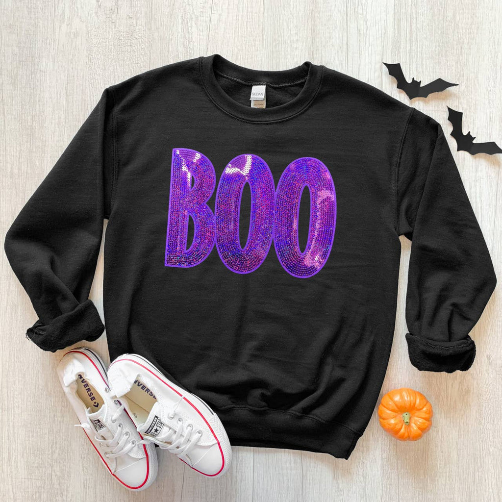 Purple Sequin Boo Patch Crewneck - Adult & Kids T-Shirts, Sweatshirts & Hoodies apparel design preview 1