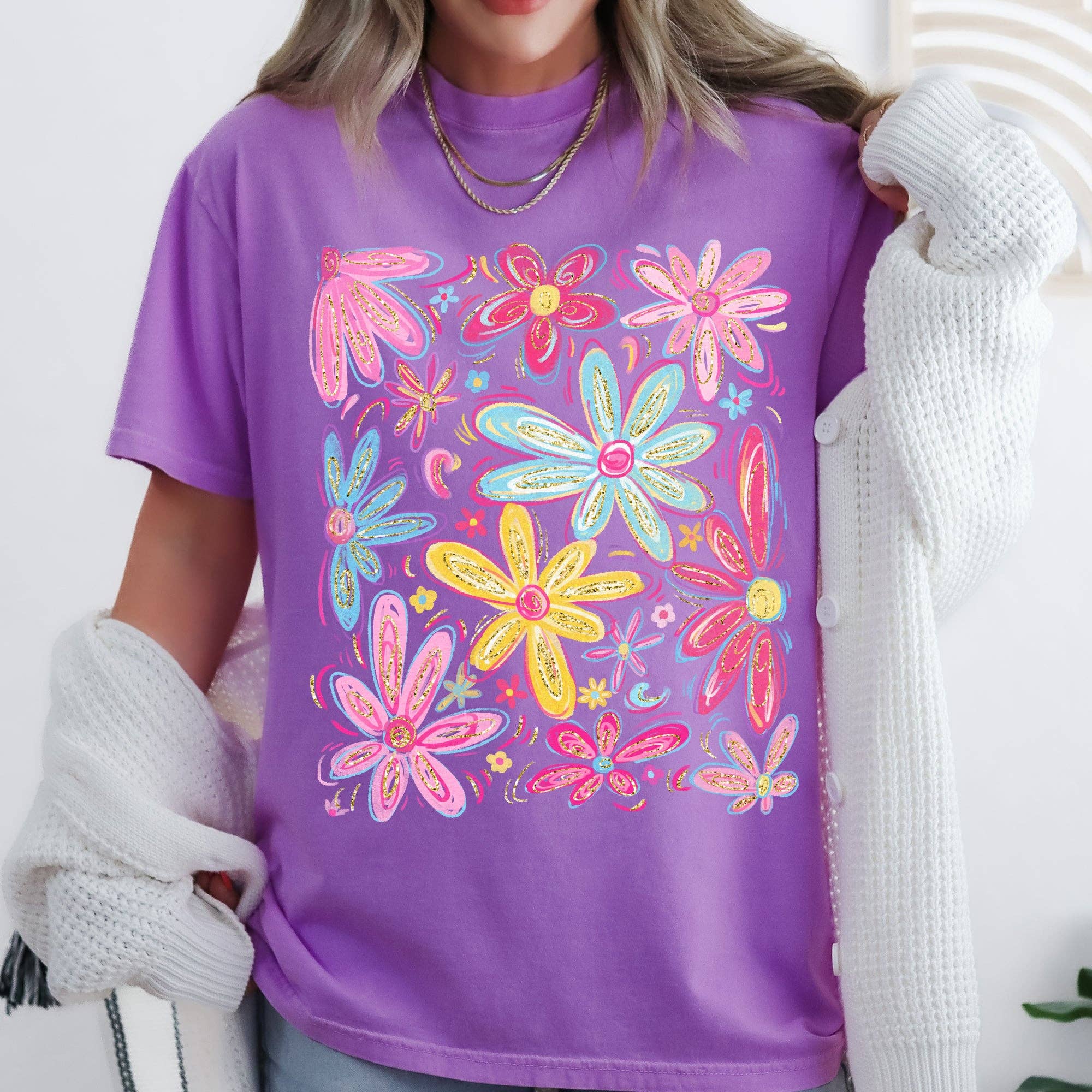 Retro Flowers, Beautiful, Bright, Colorful, Pastels - Adult & Kids T-Shirts, Sweatshirts & Hoodies apparel design preview 1