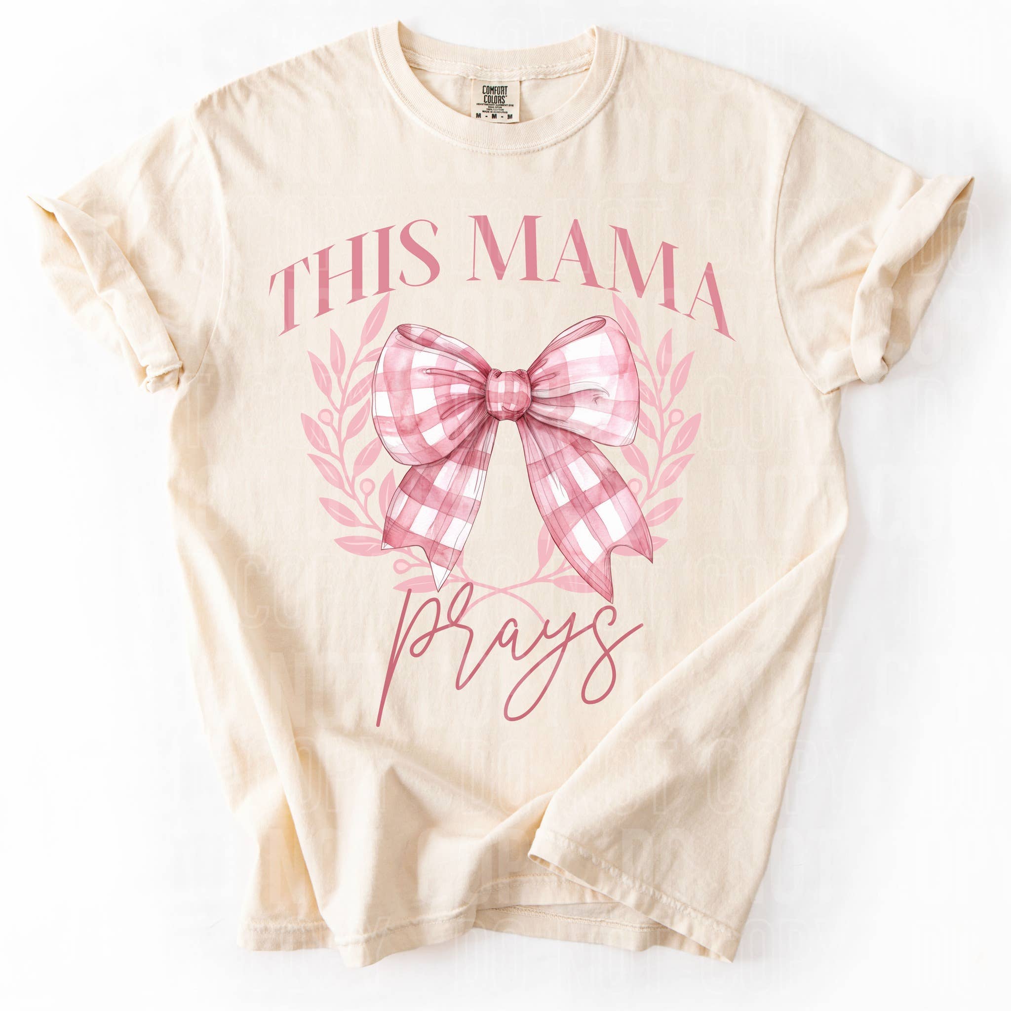 The Mama Prays Coquette Bow On Comfort Colors Ivory - Adult & Kids T-Shirts, Sweatshirts & Hoodies apparel design preview 1