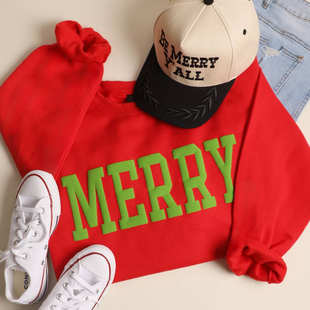 Merry Puff Raised Letter Heavyweight - Adult & Kids T-Shirts, Sweatshirts & Hoodies apparel design preview 1