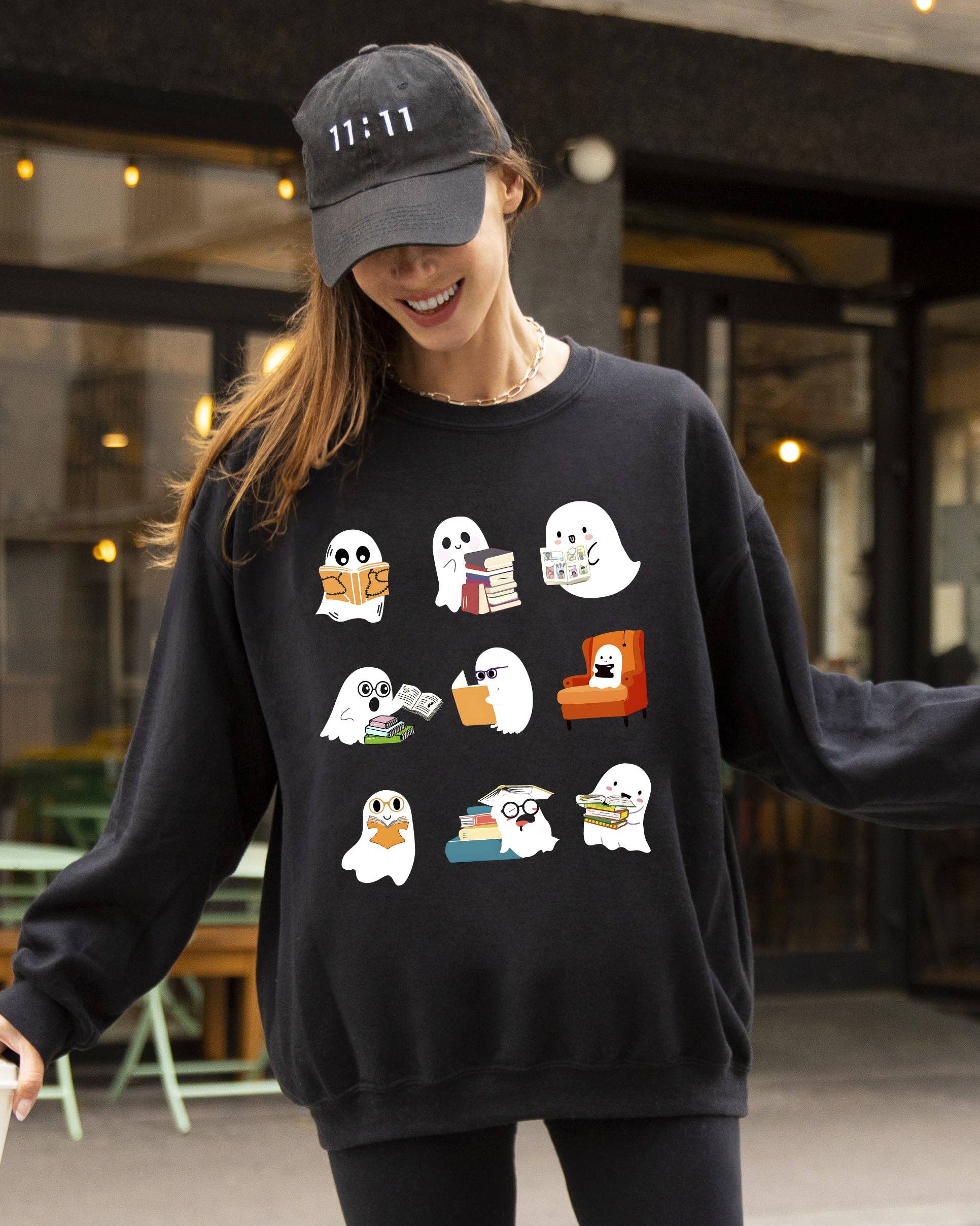 Book Lover Mini Ghosts, Skeleton, Funny Halloween - Adult & Kids T-Shirts, Sweatshirts & Hoodies apparel design preview 1