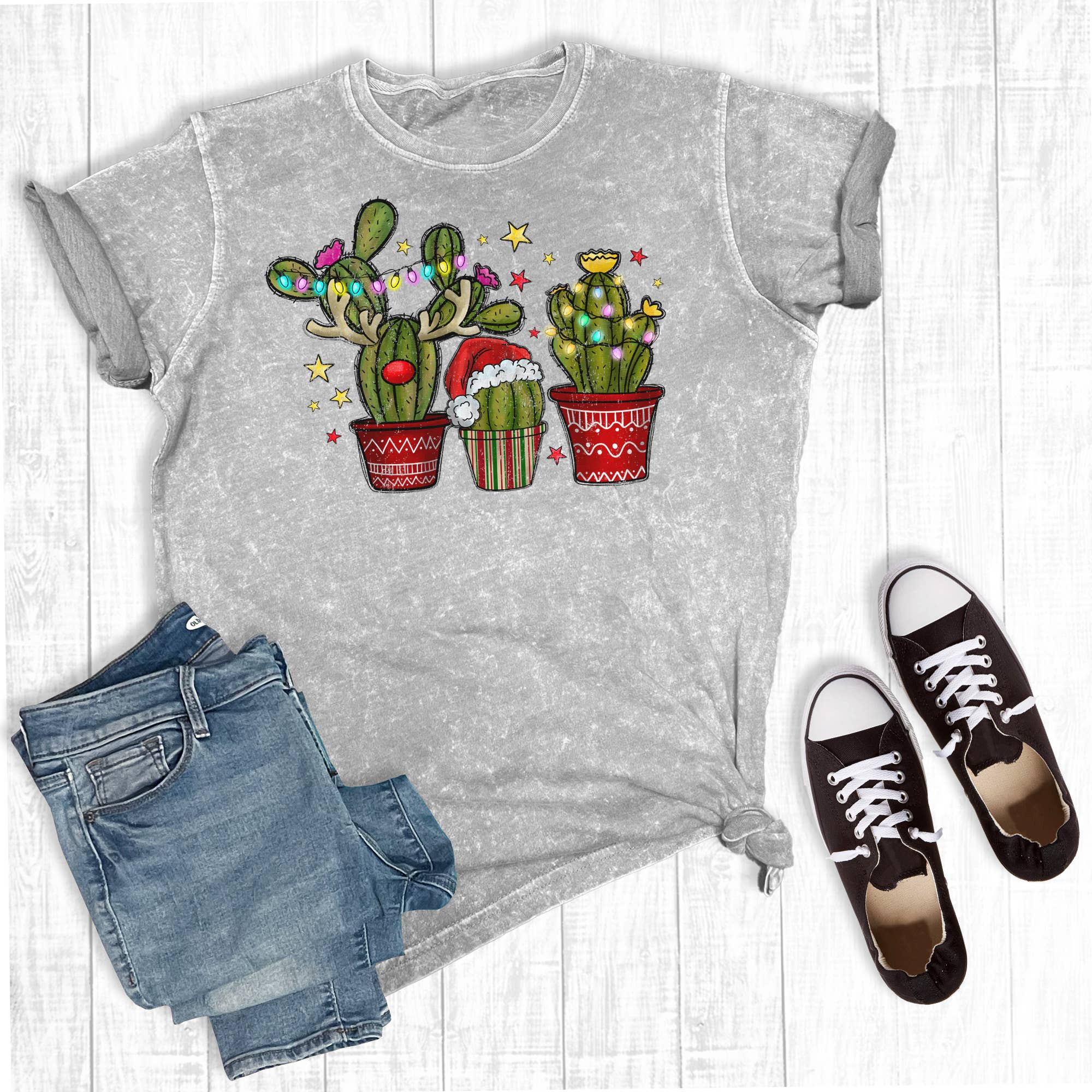Western Christmas Cactus Mineral Wash Graphic - Adult & Kids T-Shirts, Sweatshirts & Hoodies apparel design preview 1