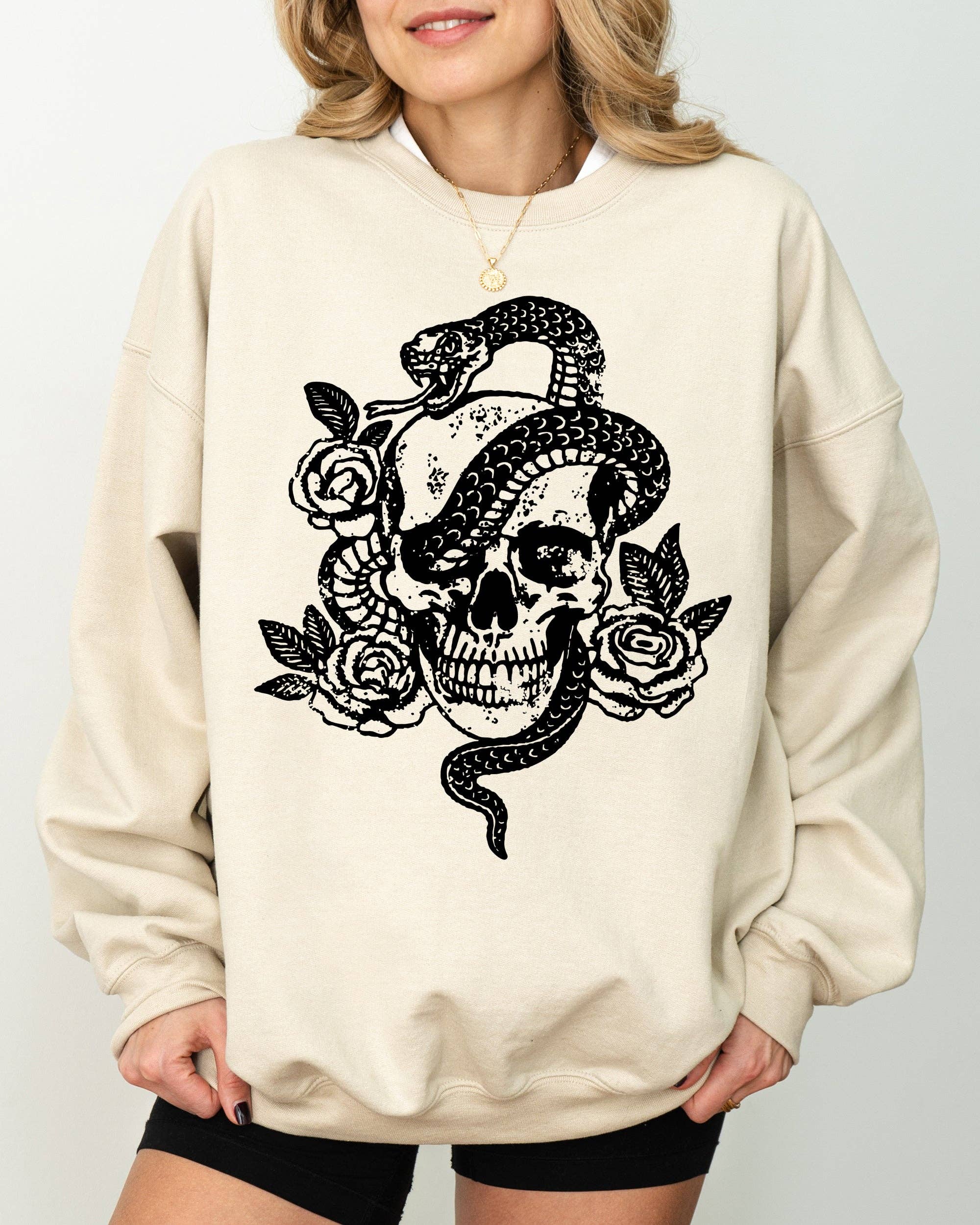 Skull, Roses, Snake, Skeleton, Ghost, Halloween - Adult & Kids T-Shirts, Sweatshirts & Hoodies apparel design preview 1