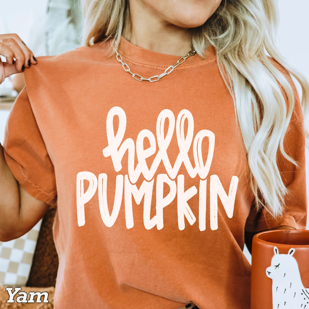 Hello Pumpkin Fall Graphic Comfort Color - Adult & Kids T-Shirts, Sweatshirts & Hoodies apparel design preview 1
