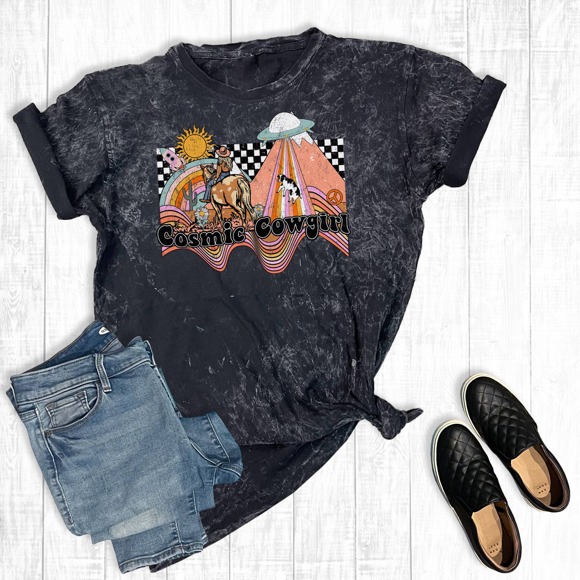 Western Cosmic Cowgirl Mineral Wash Graphic - Adult & Kids T-Shirts, Sweatshirts & Hoodies apparel design preview 1
