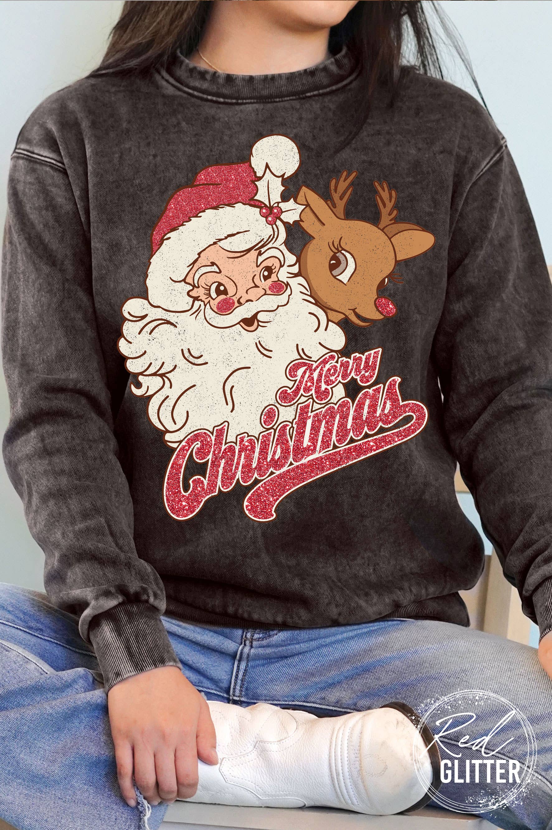 Merry Christmas Santa Rudolph Glitter Mineral - Adult & Kids T-Shirts, Sweatshirts & Hoodies apparel design preview 1