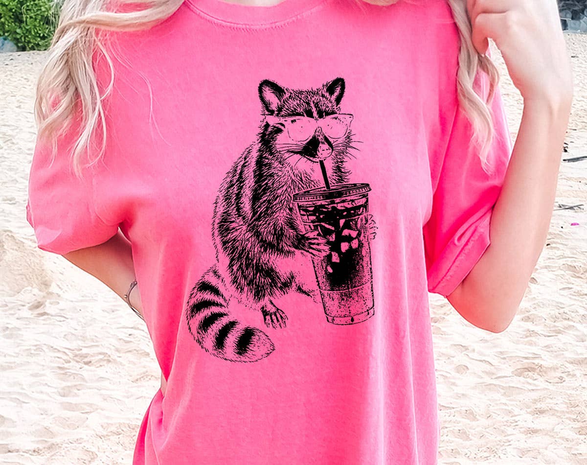 Raccoon Drinking Iced Coffee Funny Comfort Color - Adult & Kids T-Shirts, Sweatshirts & Hoodies apparel design preview 1