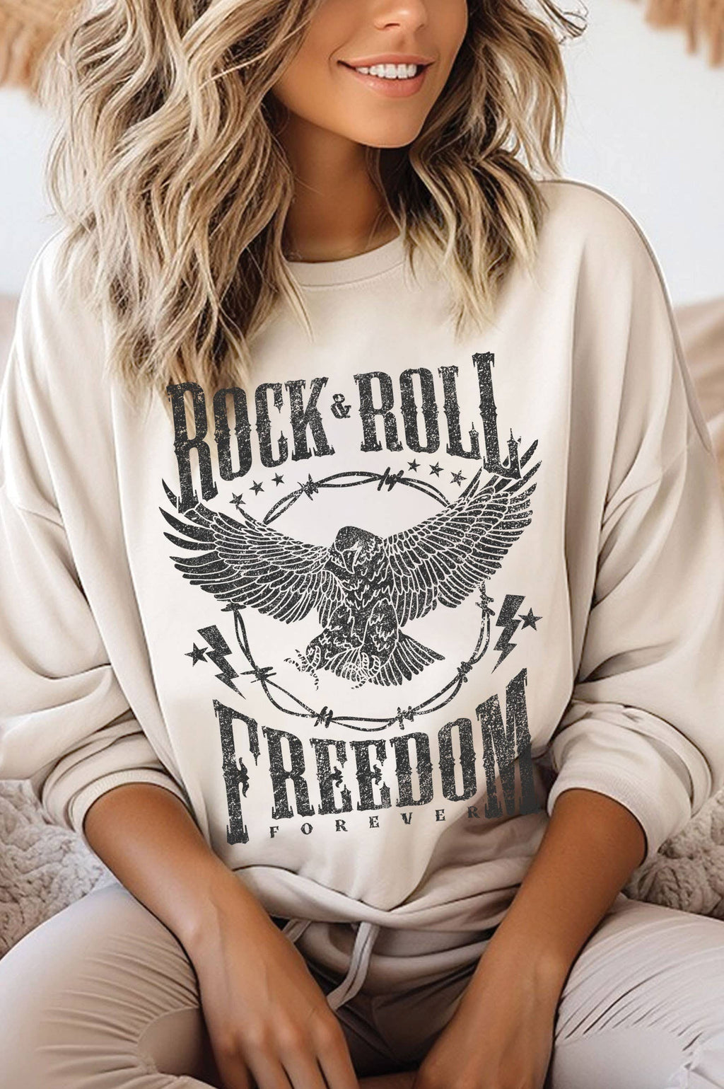 Rock and Roll Freedom Eagle Graphic Brushed - Adult & Kids T-Shirts, Sweatshirts & Hoodies apparel design preview 1