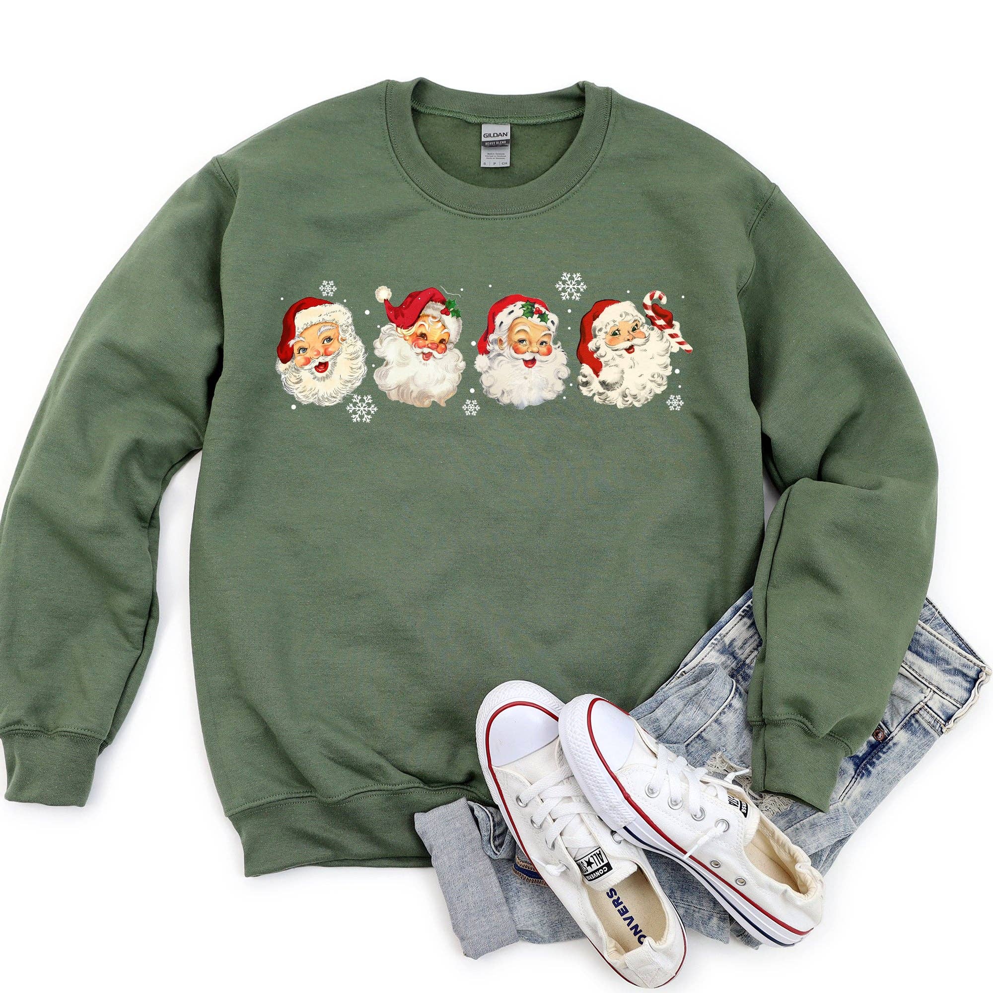 Retro Santas with Snowflakes, Christmas - Adult & Kids T-Shirts, Sweatshirts & Hoodies apparel design preview 1