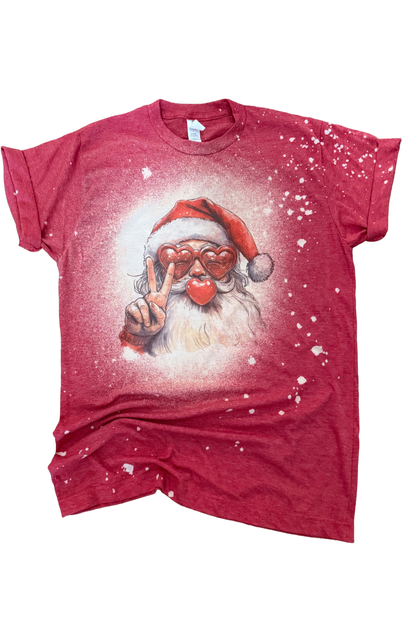 Santa Bubblegum Heart Christmas Bleached - Adult & Kids T-Shirts, Sweatshirts & Hoodies apparel design preview 1