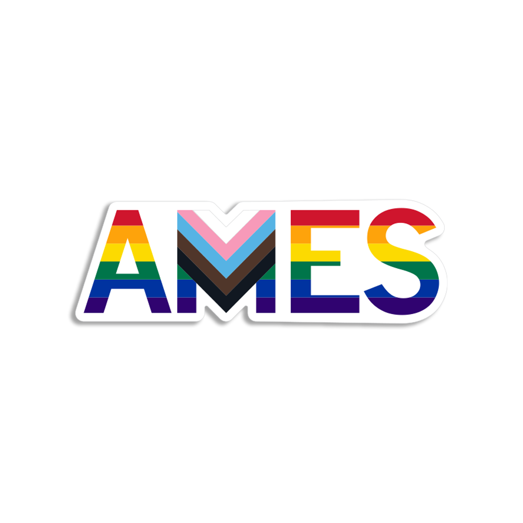 Ames Text Progress Pride Flag Die-Cut Sticker - Adult & Kids T-Shirts, Sweatshirts & Hoodies apparel design preview 1