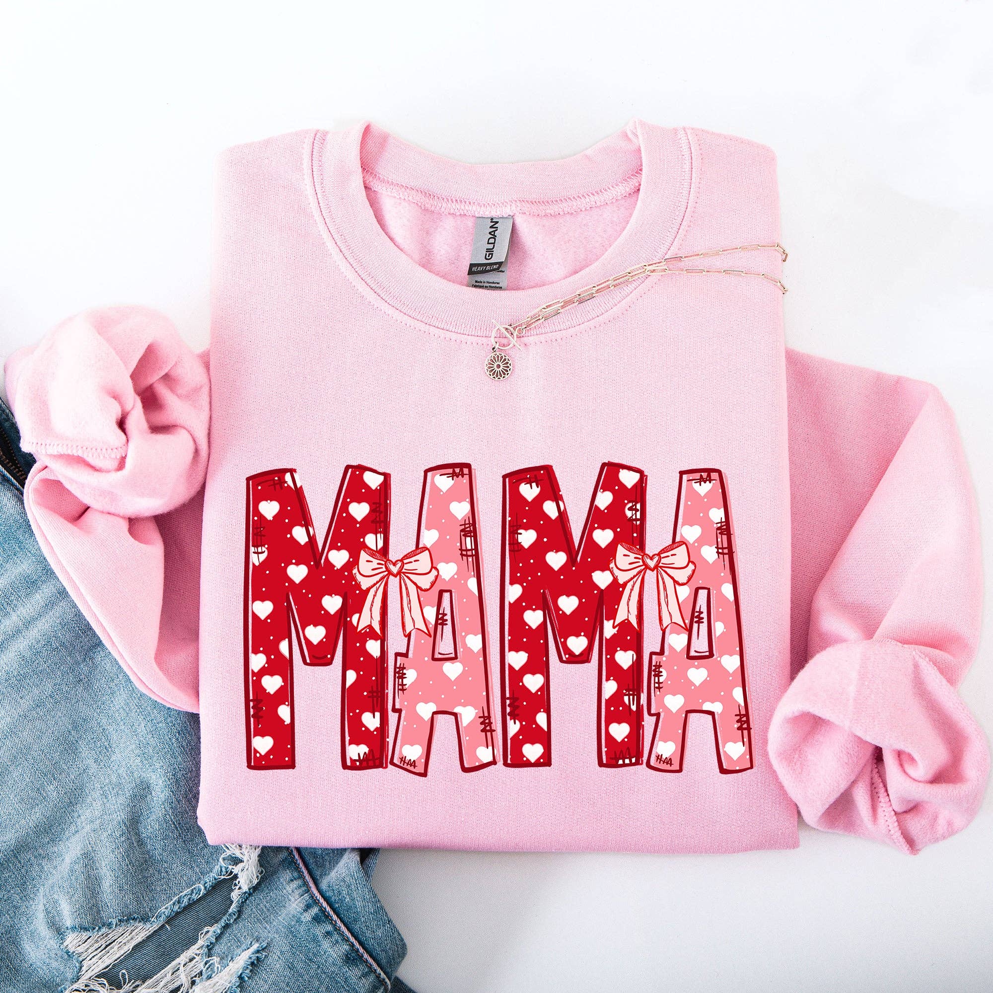 Mama, Valentine's Day, Ribbons, Hearts, Love - Adult & Kids T-Shirts, Sweatshirts & Hoodies apparel design preview 1