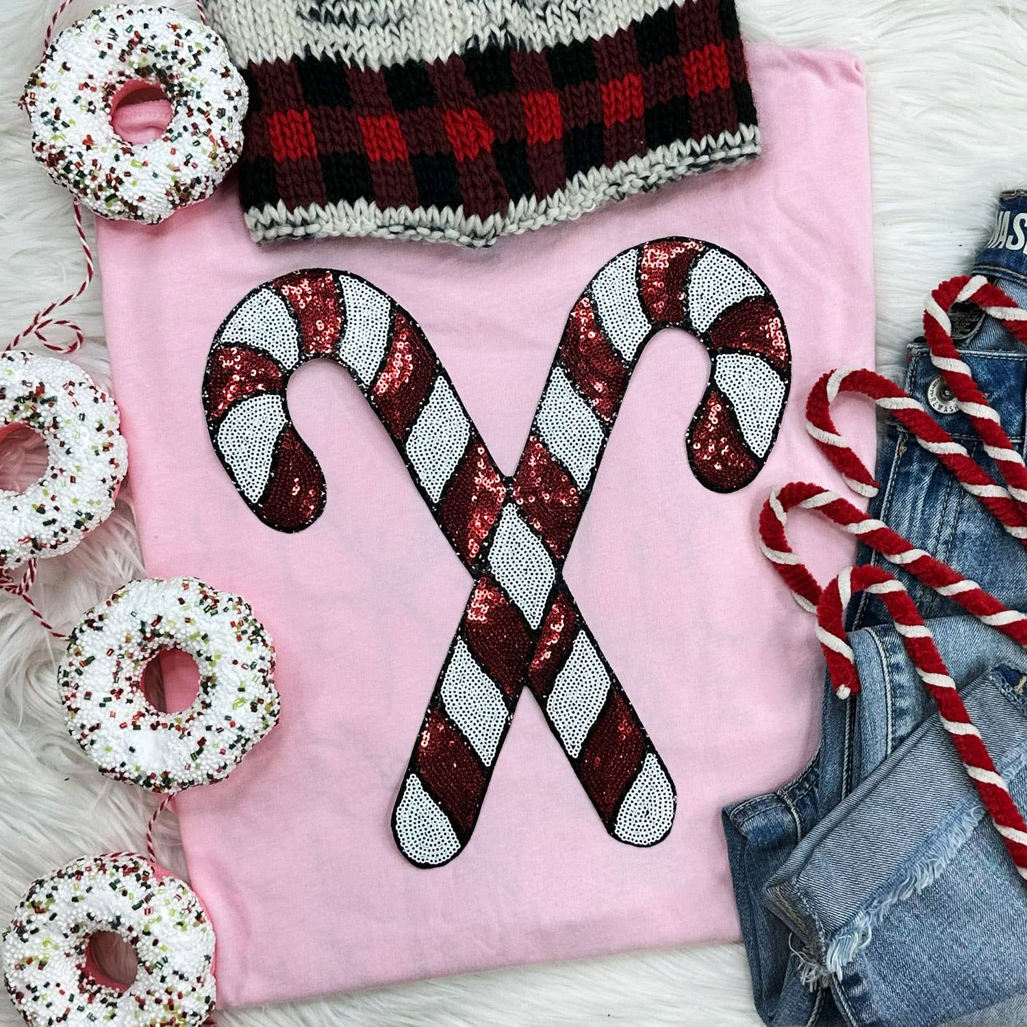 Sequin Candy Cane Patch Blossom Pigment Dyed - Adult & Kids T-Shirts, Sweatshirts & Hoodies apparel design preview 1