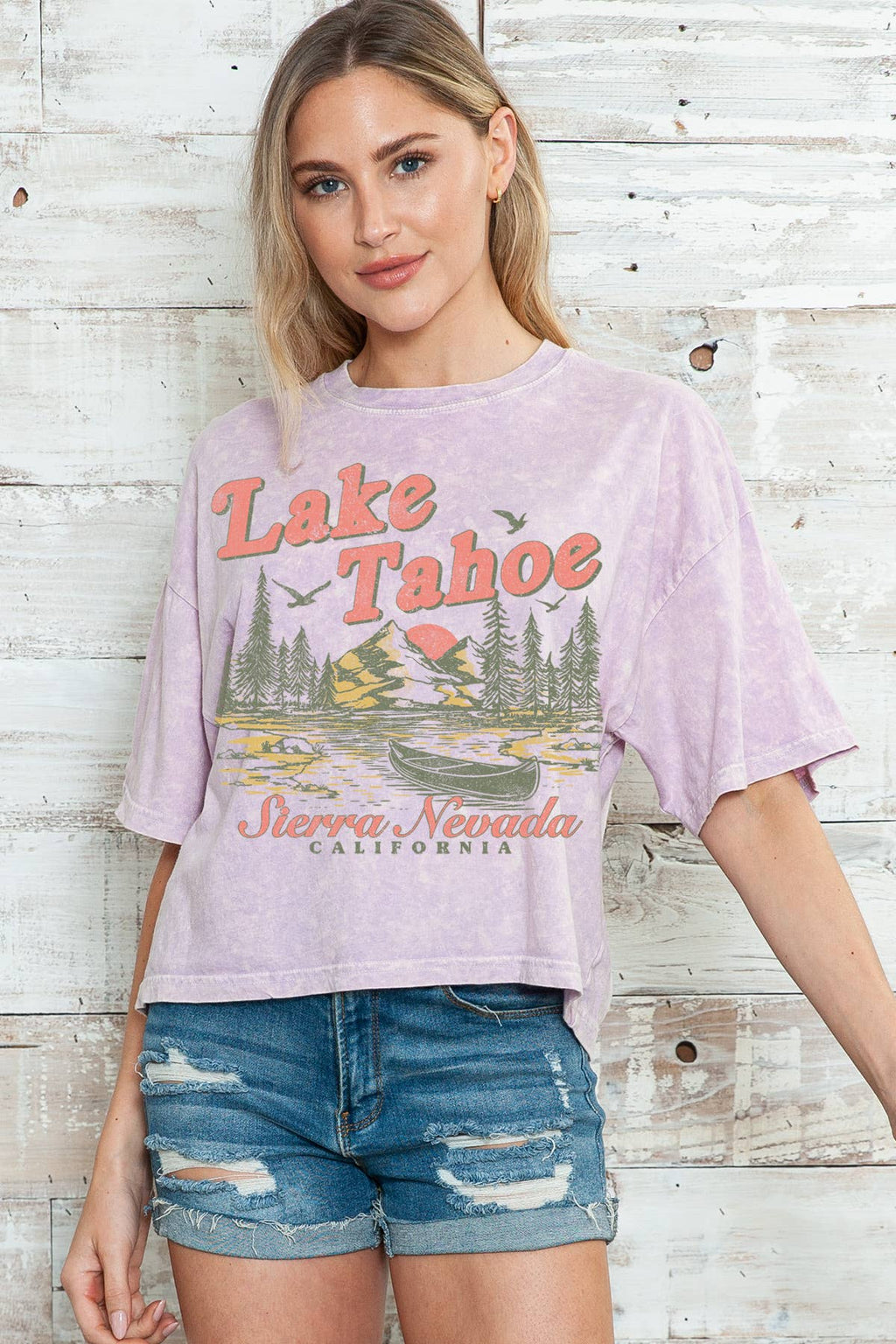 Women Lake Tahoe Graphic Print Mineral Wash Top - Adult & Kids T-Shirts, Sweatshirts & Hoodies apparel design preview 1