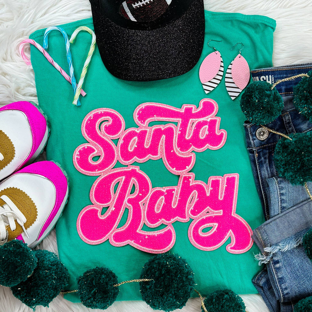 Santa Baby Sequin Patch Island Green Pigment Dyed - Adult & Kids T-Shirts, Sweatshirts & Hoodies apparel design preview 1