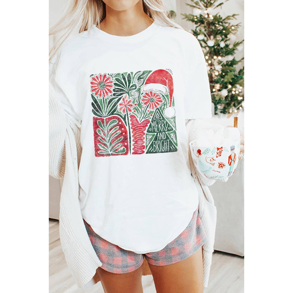 Merry and Bright Vintage Graphic Oversized - Adult & Kids T-Shirts, Sweatshirts & Hoodies apparel design preview 1