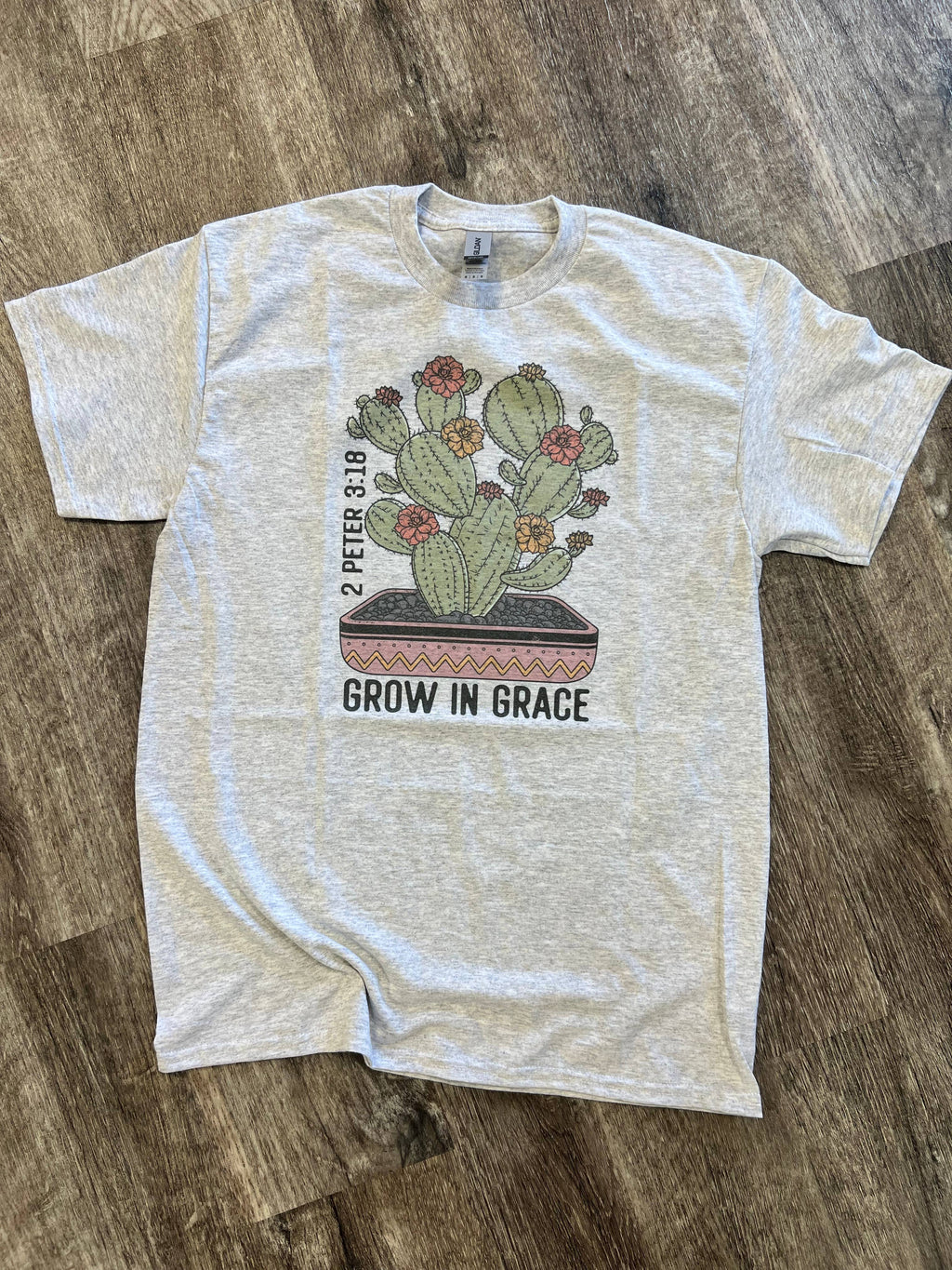 Grow in Grace Cactus On Ash Gray - Adult & Kids T-Shirts, Sweatshirts & Hoodies apparel design preview 1