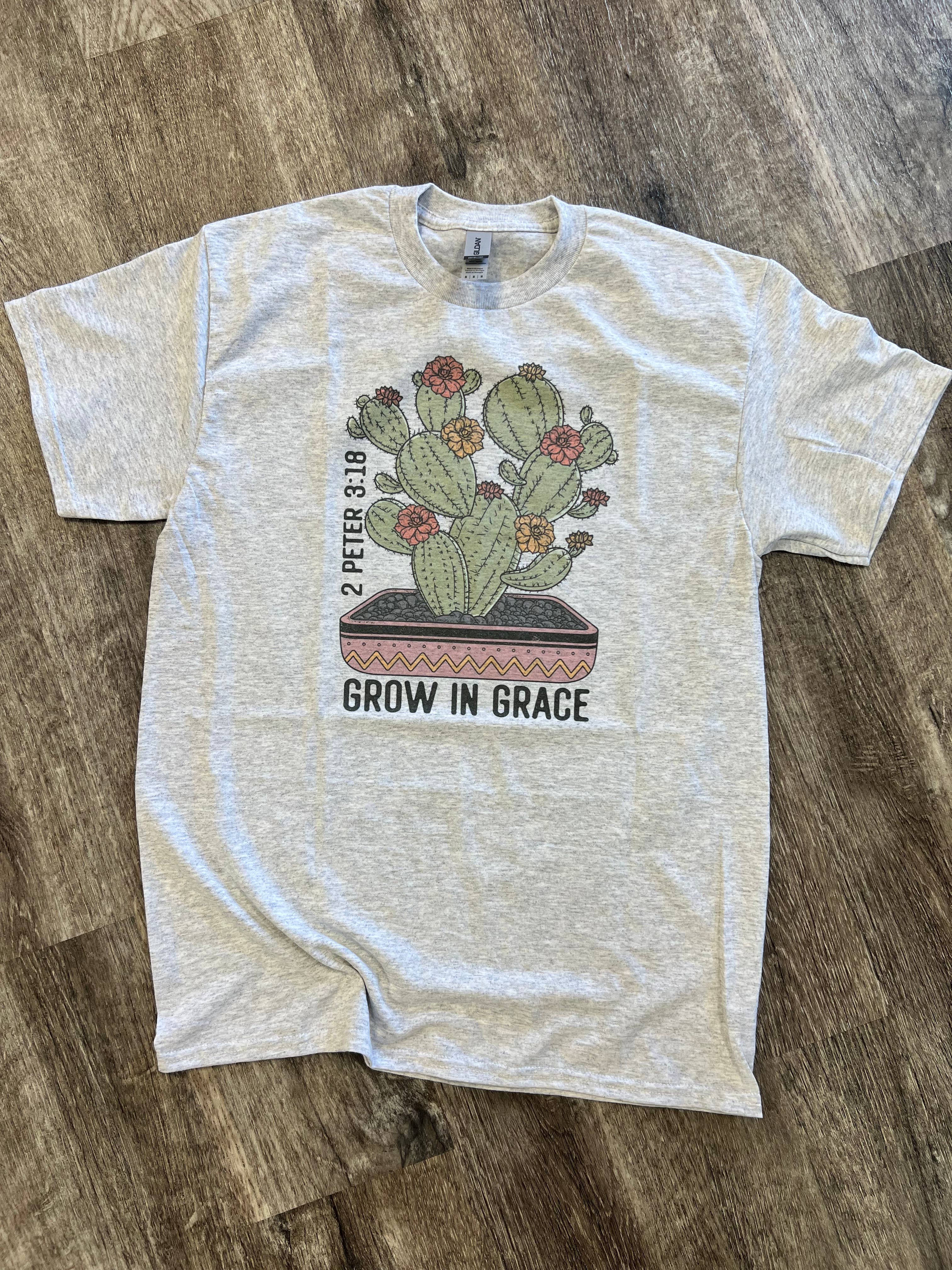 Grow in Grace Cactus On Ash Gray - Adult & Kids T-Shirts, Sweatshirts & Hoodies apparel design preview 1