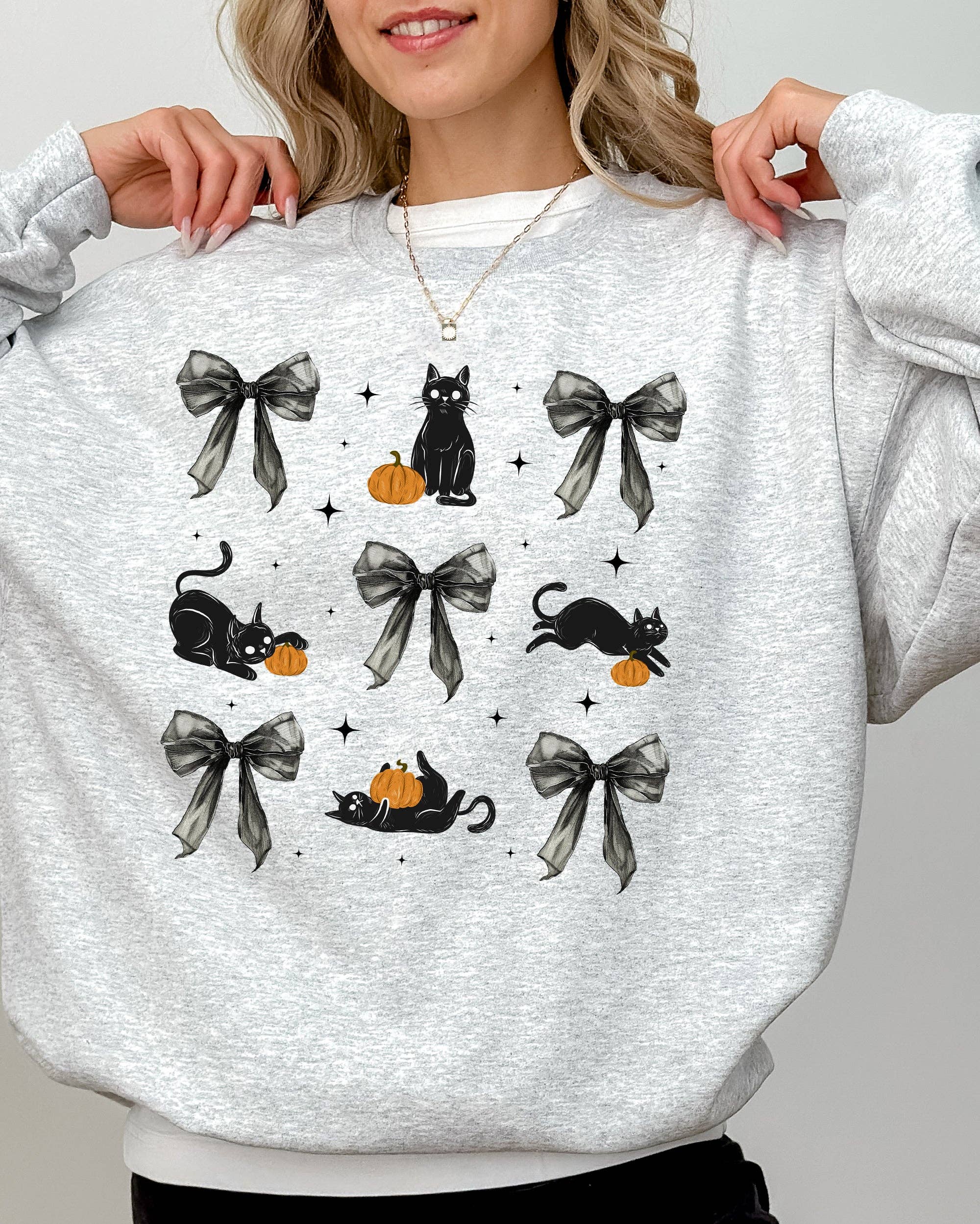 Black Cat, Coquette Ribbons and Bows, Halloween - Adult & Kids T-Shirts, Sweatshirts & Hoodies apparel design preview 1