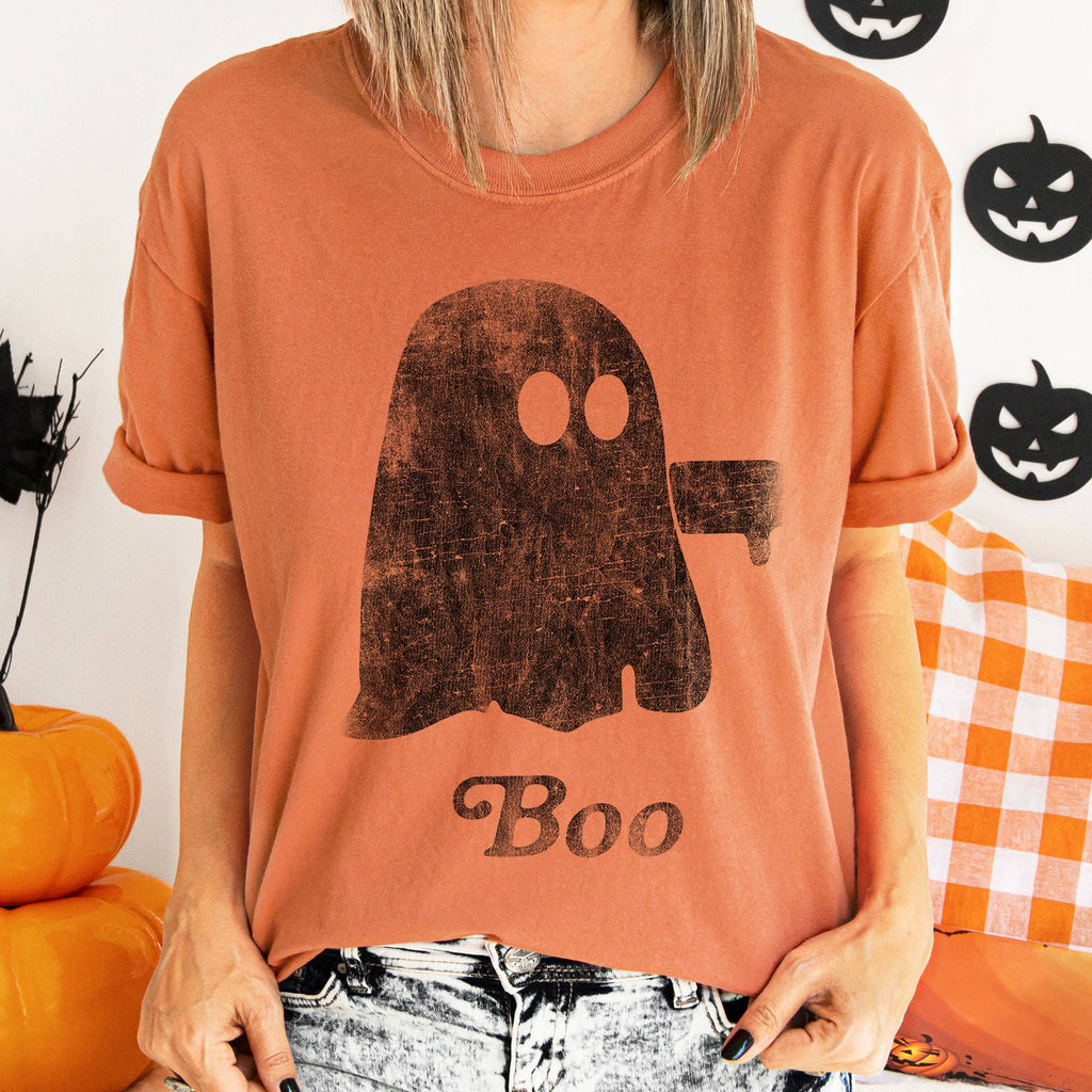 Boo Retro Ghost Black Print - Adult & Kids T-Shirts, Sweatshirts & Hoodies apparel design preview 1