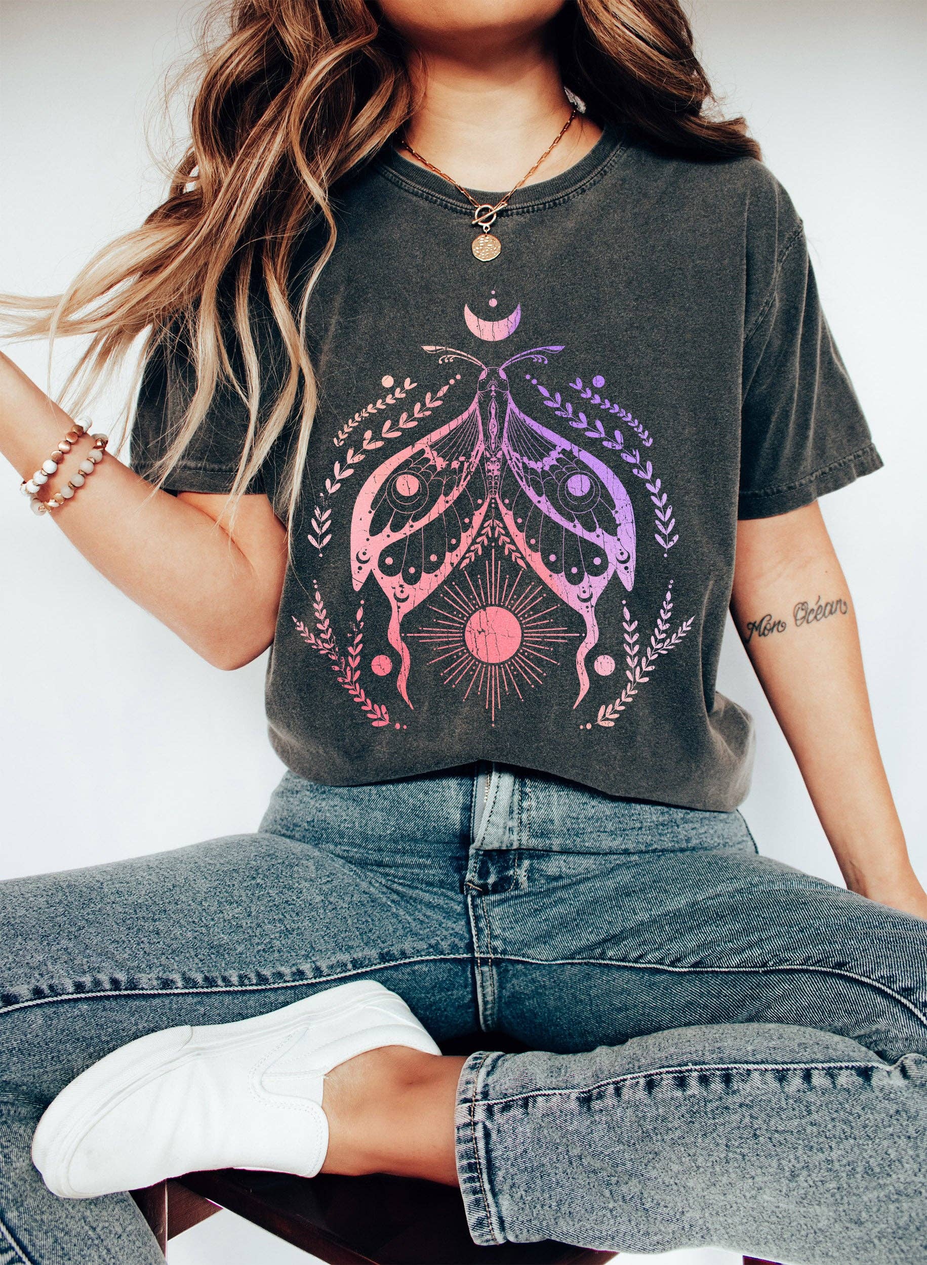Celestial Moth Sun and Moon Abstract - Adult & Kids T-Shirts, Sweatshirts & Hoodies apparel design preview 1