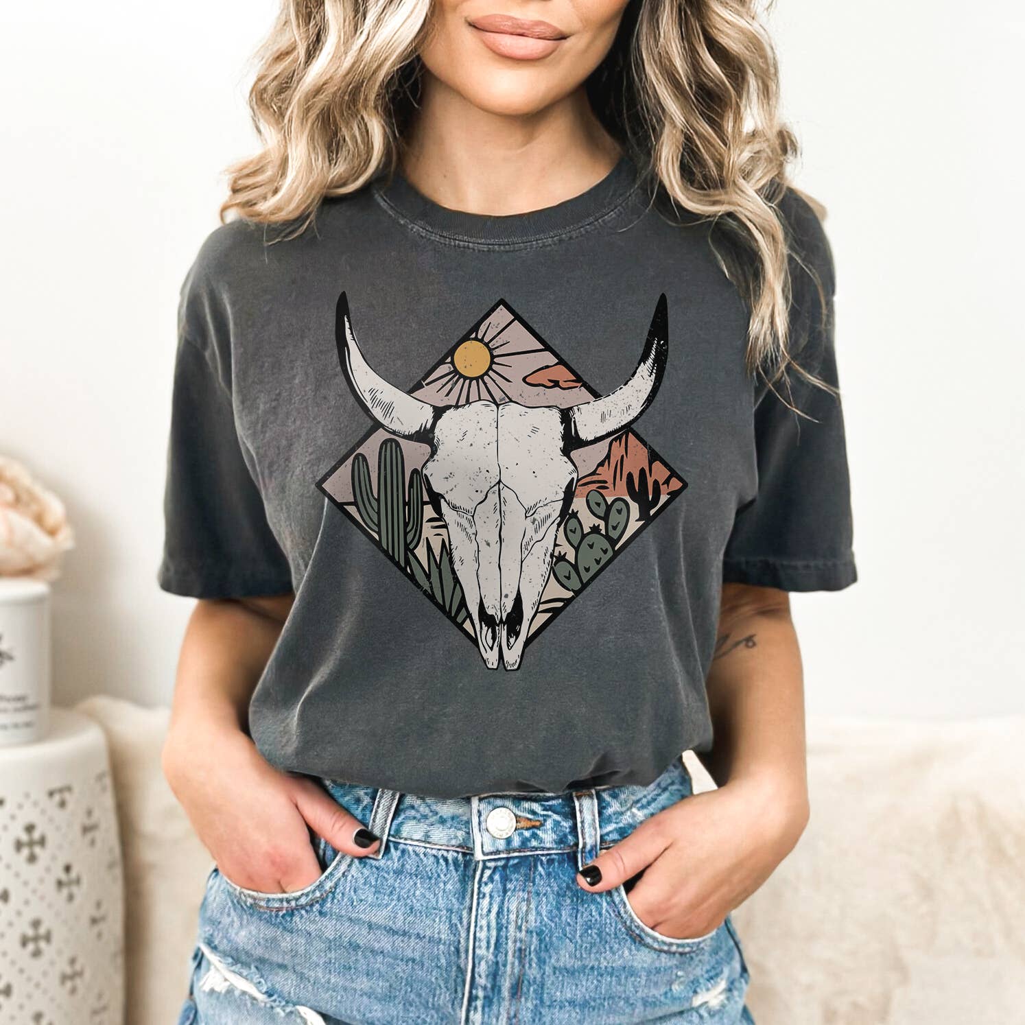 Cow Skull Western Desert Sizes S-2XL - Adult & Kids T-Shirts, Sweatshirts & Hoodies apparel design preview 1