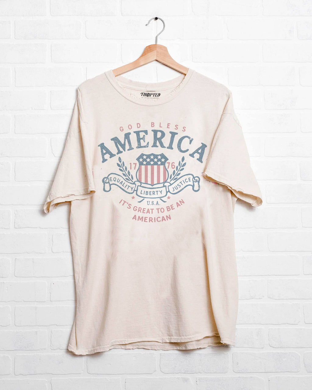 4th of July USA American Shield Off White Thrifted - Adult & Kids T-Shirts, Sweatshirts & Hoodies apparel design preview 1