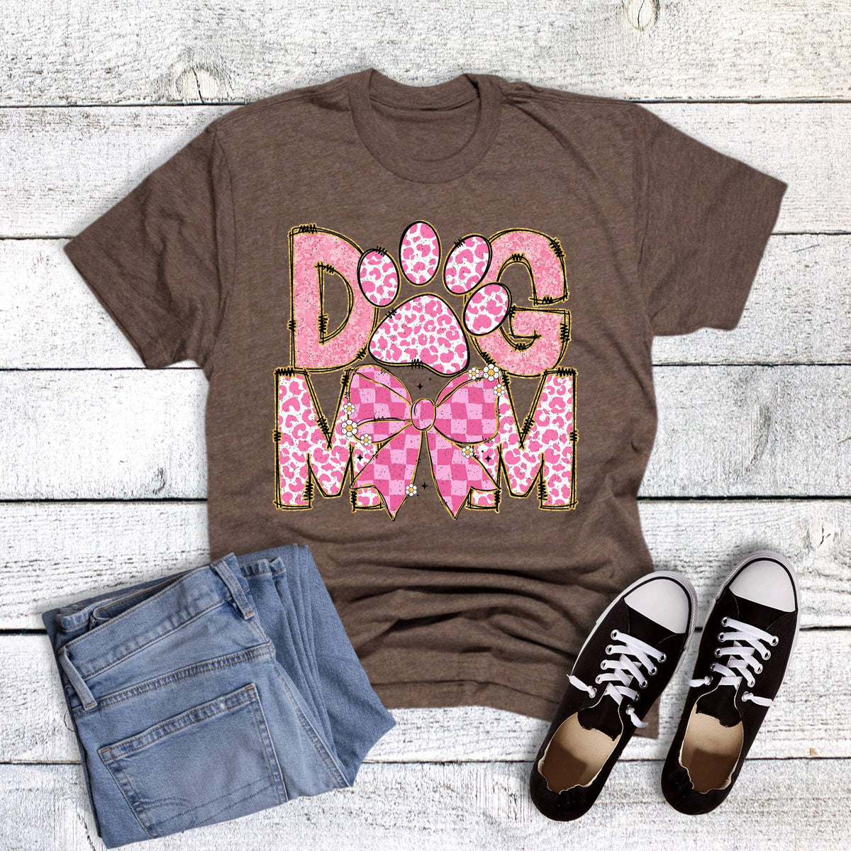 Coquette Leopard Dog Mom Graphic - Adult & Kids T-Shirts, Sweatshirts & Hoodies apparel design preview 1