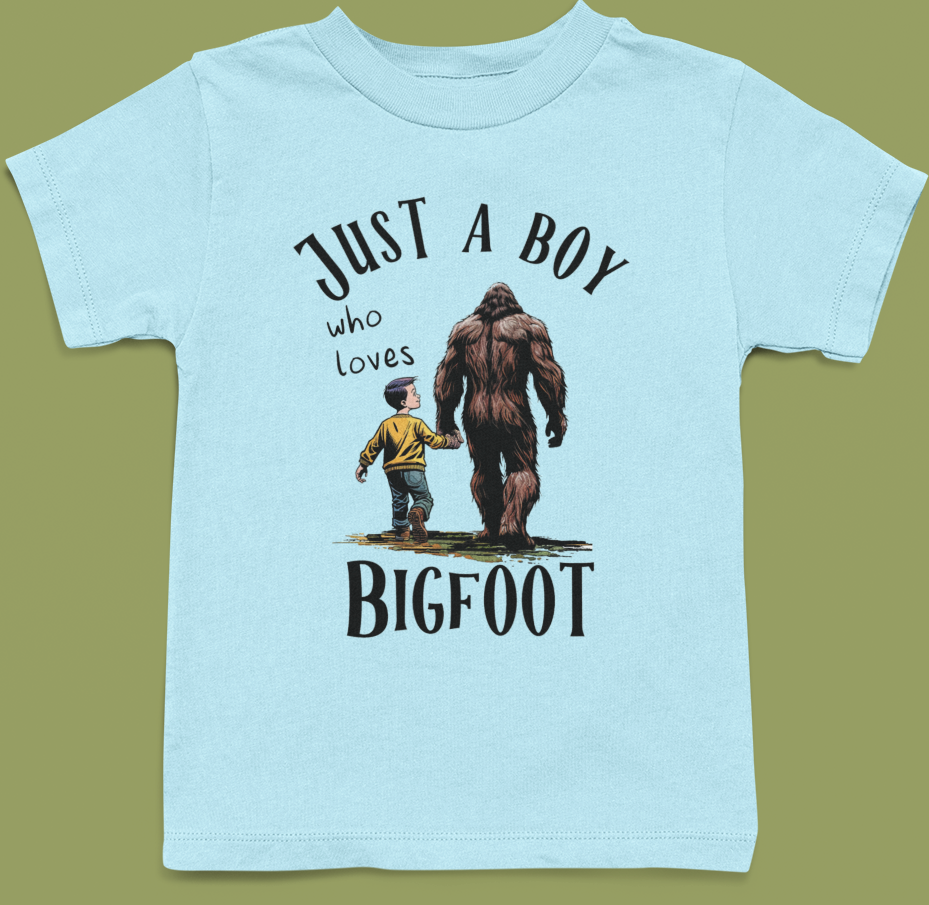 Just A Boy Who Loves Bigfoot Youth/Toddler (Blue) - Adult & Kids T-Shirts, Sweatshirts & Hoodies apparel design preview 1