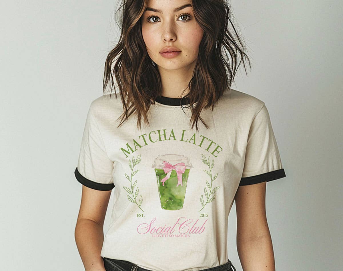 Matcha Latte Social Club Cute Ringer - Adult & Kids T-Shirts, Sweatshirts & Hoodies apparel design preview 1
