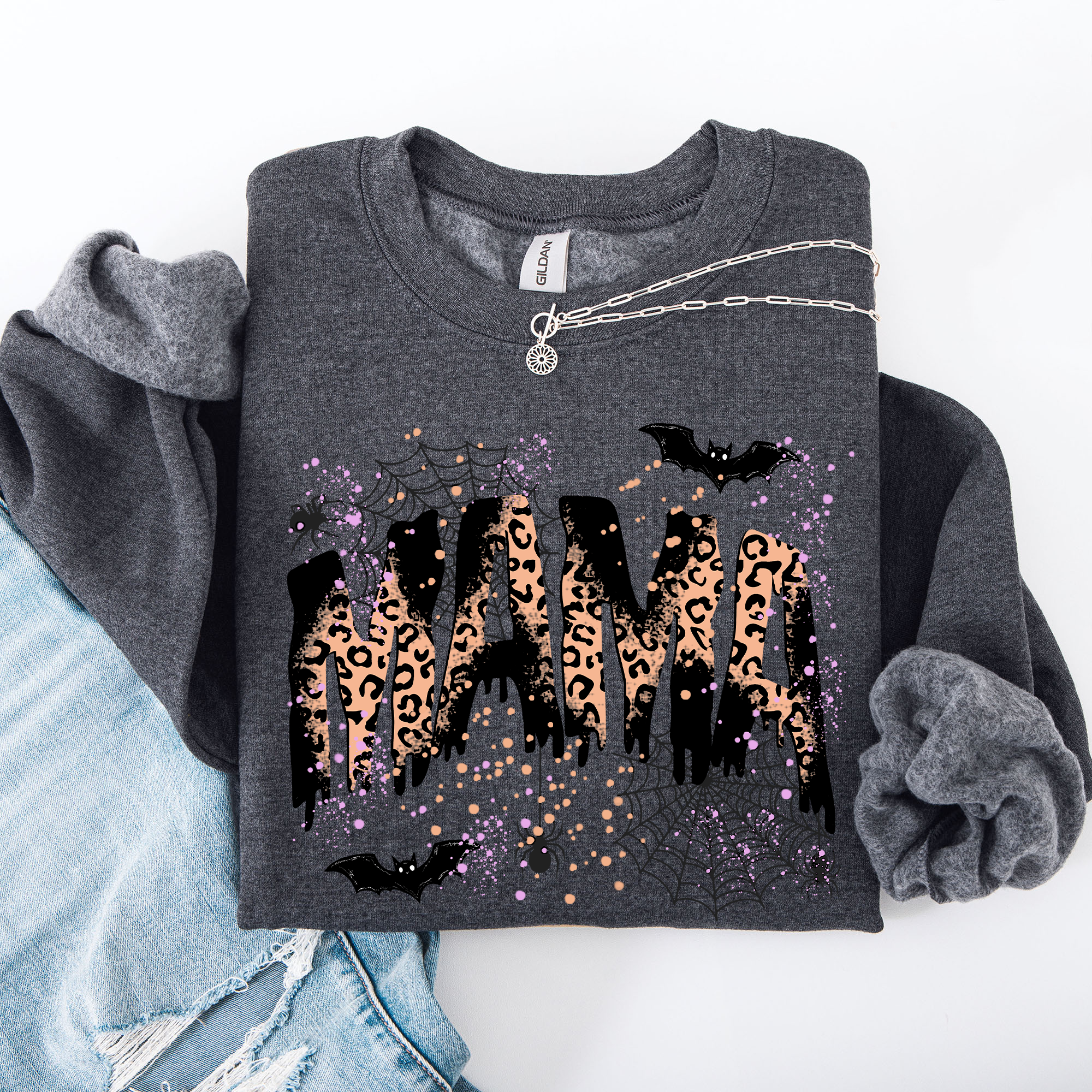 Halloween Mama Mom Leopard Spooky Season Boo - Adult & Kids T-Shirts, Sweatshirts & Hoodies apparel design preview 1