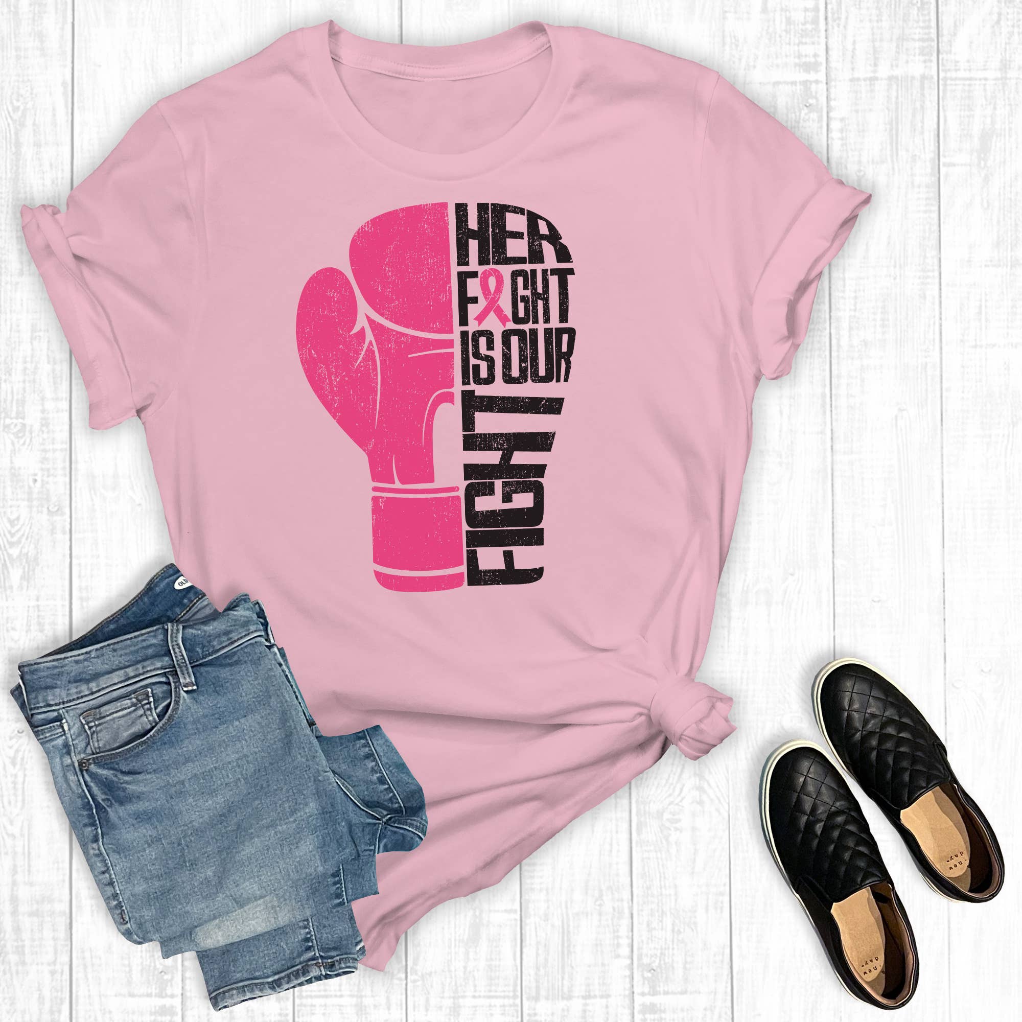 Breast Cancer Her Fight Is Our Graphic - Adult & Kids T-Shirts, Sweatshirts & Hoodies apparel design preview 1