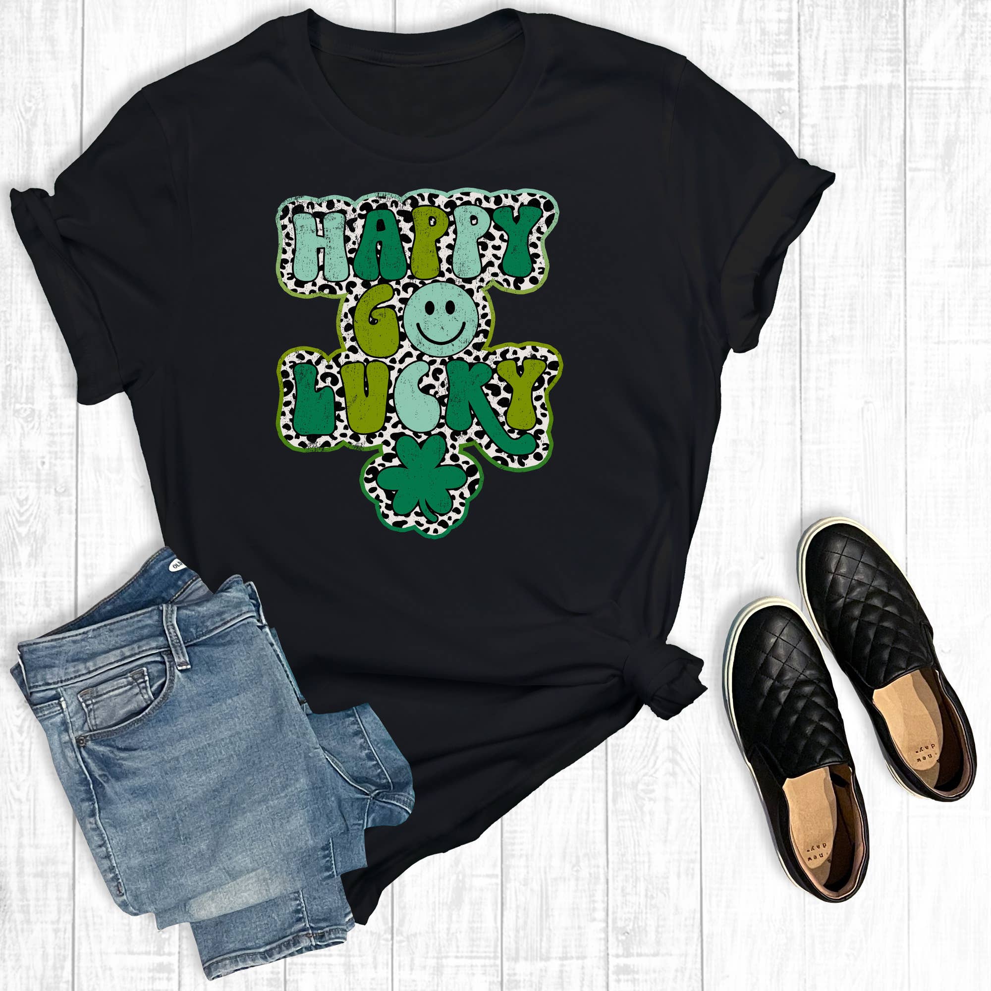 Happy Go Lucky Black - Adult & Kids T-Shirts, Sweatshirts & Hoodies apparel design preview 1
