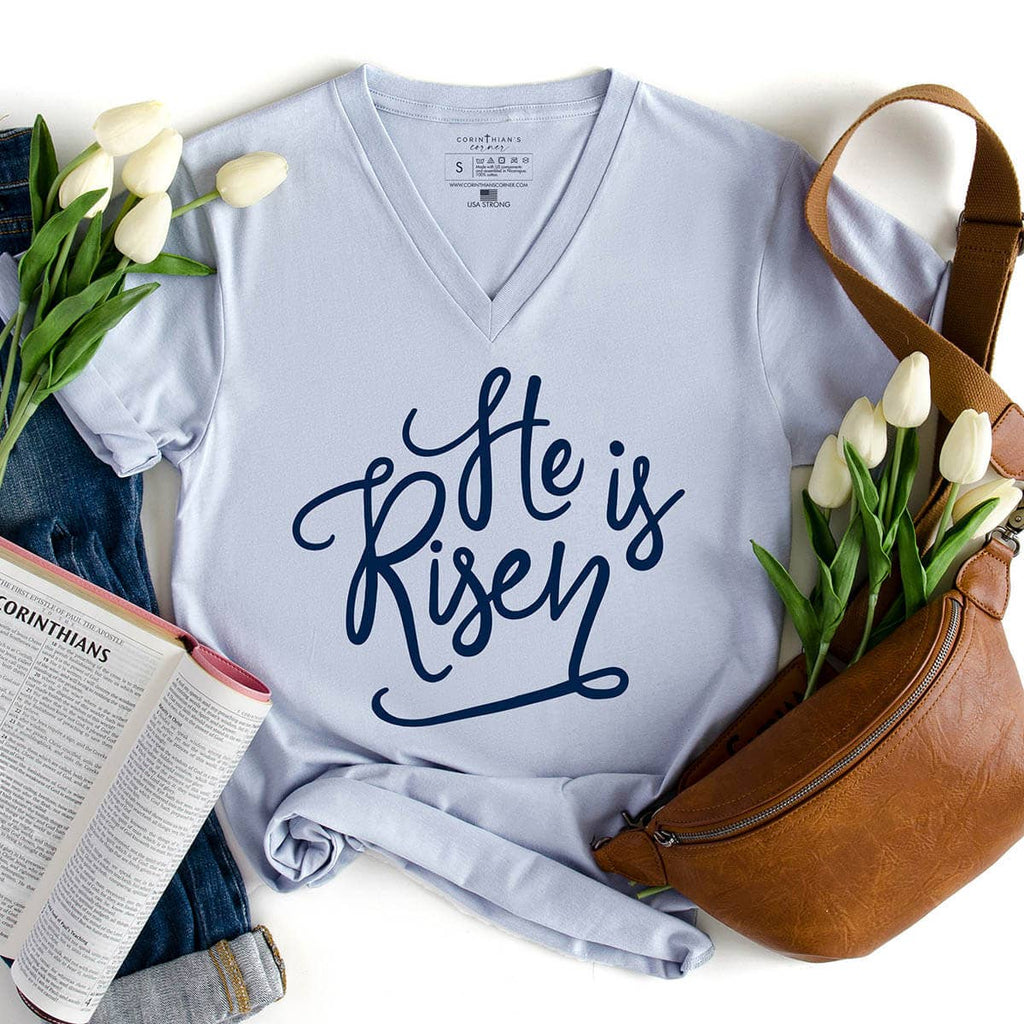 He Is Risen Graphic Easter V-Neck - Adult & Kids T-Shirts, Sweatshirts & Hoodies apparel design preview 1