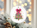 Coquette Christmas Tree Pink Bow Snow Flakes Ornament - Adult & Kids T-Shirts, Sweatshirts & Hoodies apparel design preview 1