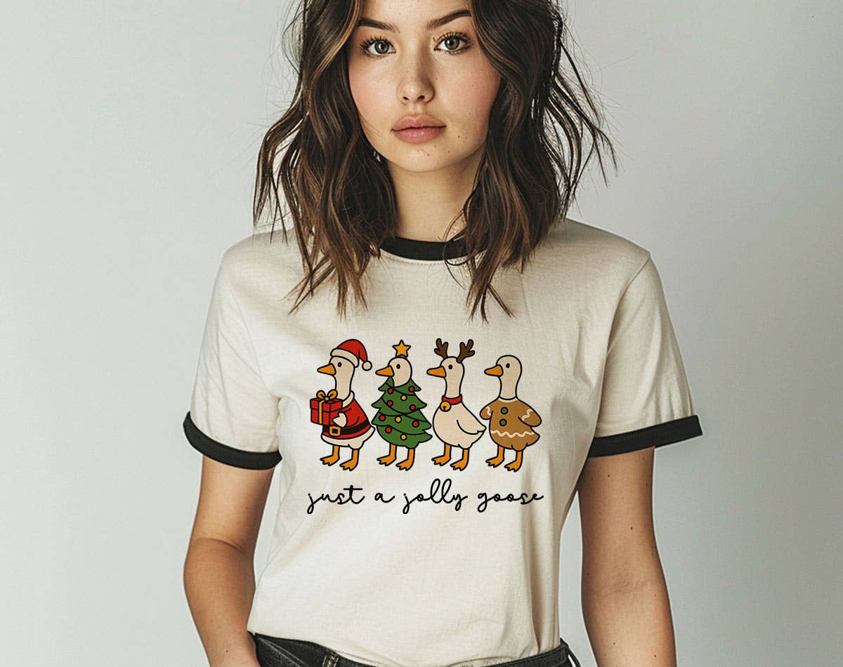 Just A Jolly Goose Christmas Tis the Season Ringer - Adult & Kids T-Shirts, Sweatshirts & Hoodies apparel design preview 1